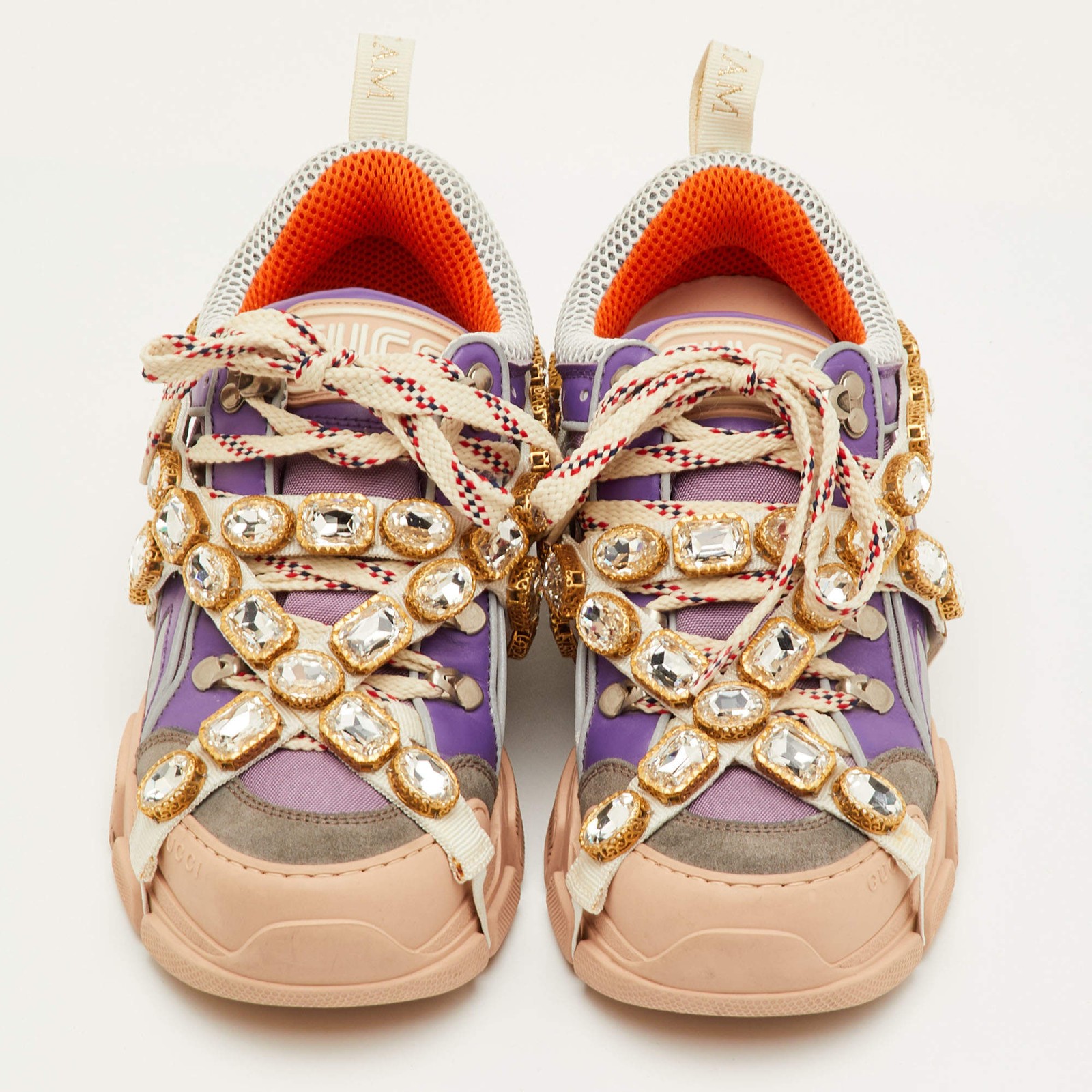 Gucci Flashtrek Size 37.5 Multicolor Mesh and Leather Removable Crystals