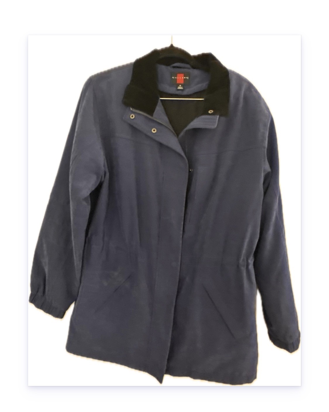 Men Gallery Blue w/ Black Velvet Trim Parka Jacket L Zip Lining