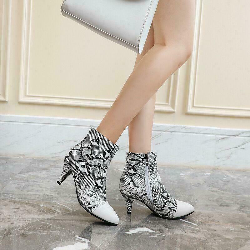 Chic Women’s Snake Pattern Ankle Boots Dress Party Casual Western Side Zip Shoes