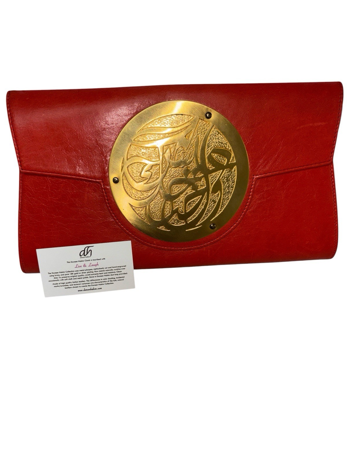 Dareen Hakim “Le Icon” Clutch with Gold Medallion Pink Lining Magnetic