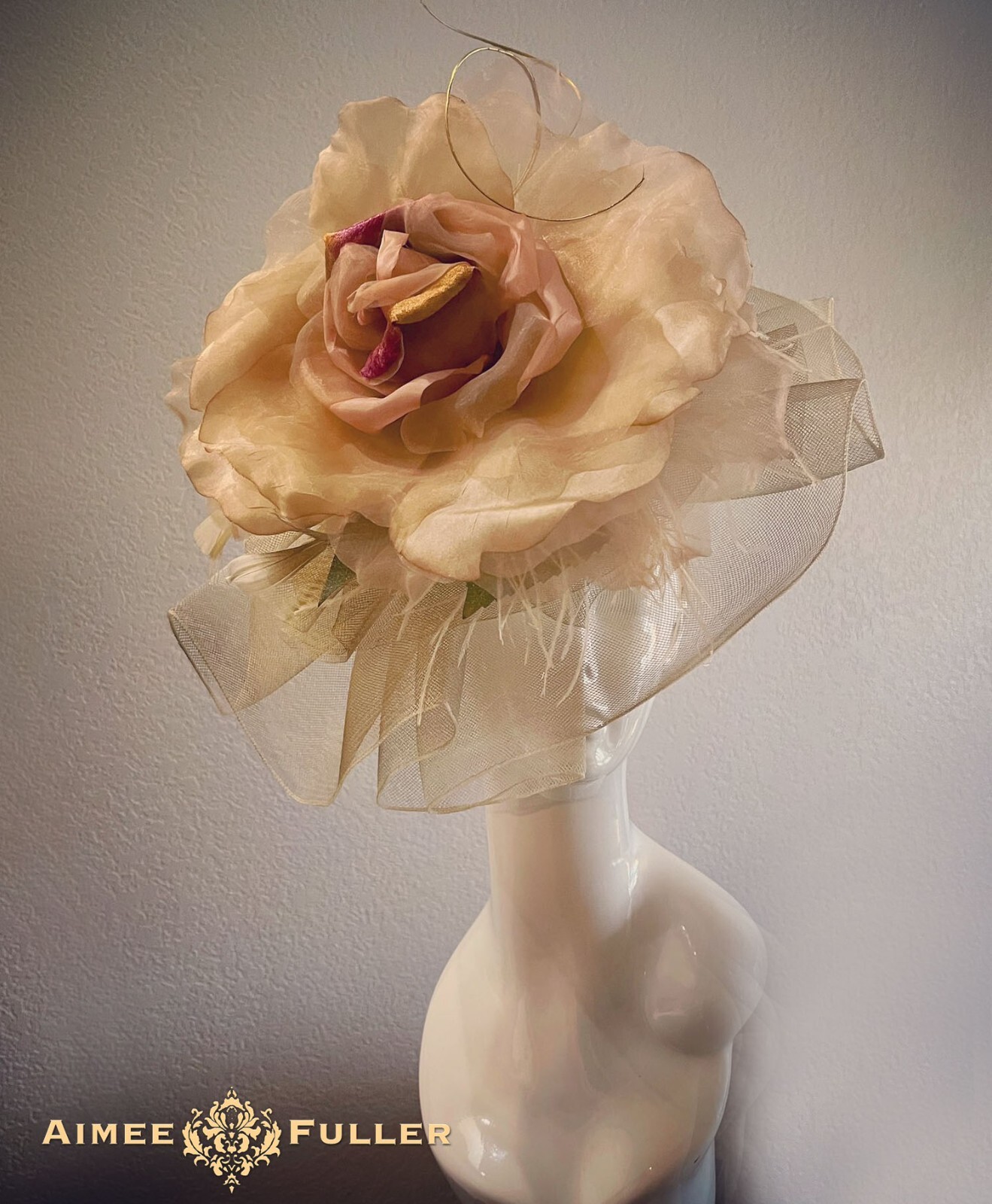 Rose Kentucky Derby Hat Cream Ivory Moss Hues Royal Ascot Del Mar Melbourne Cup