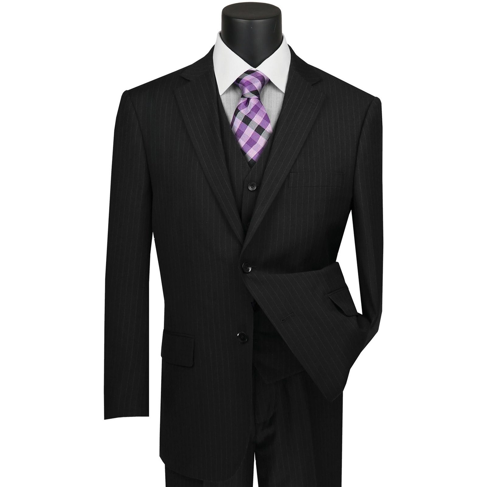VINCI Men’s Pinstripe 3-Piece Suit 38S-62L, 4 Colors, Classic Fit – NEW