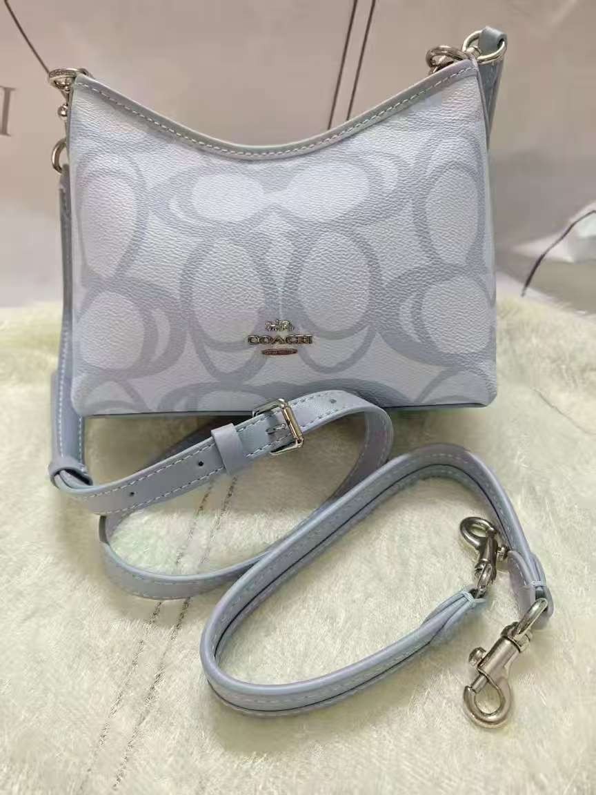 NWT Coach Laurel Small Shoulder Bag Sketch Signature Canvas CBI05, Ice Blue New