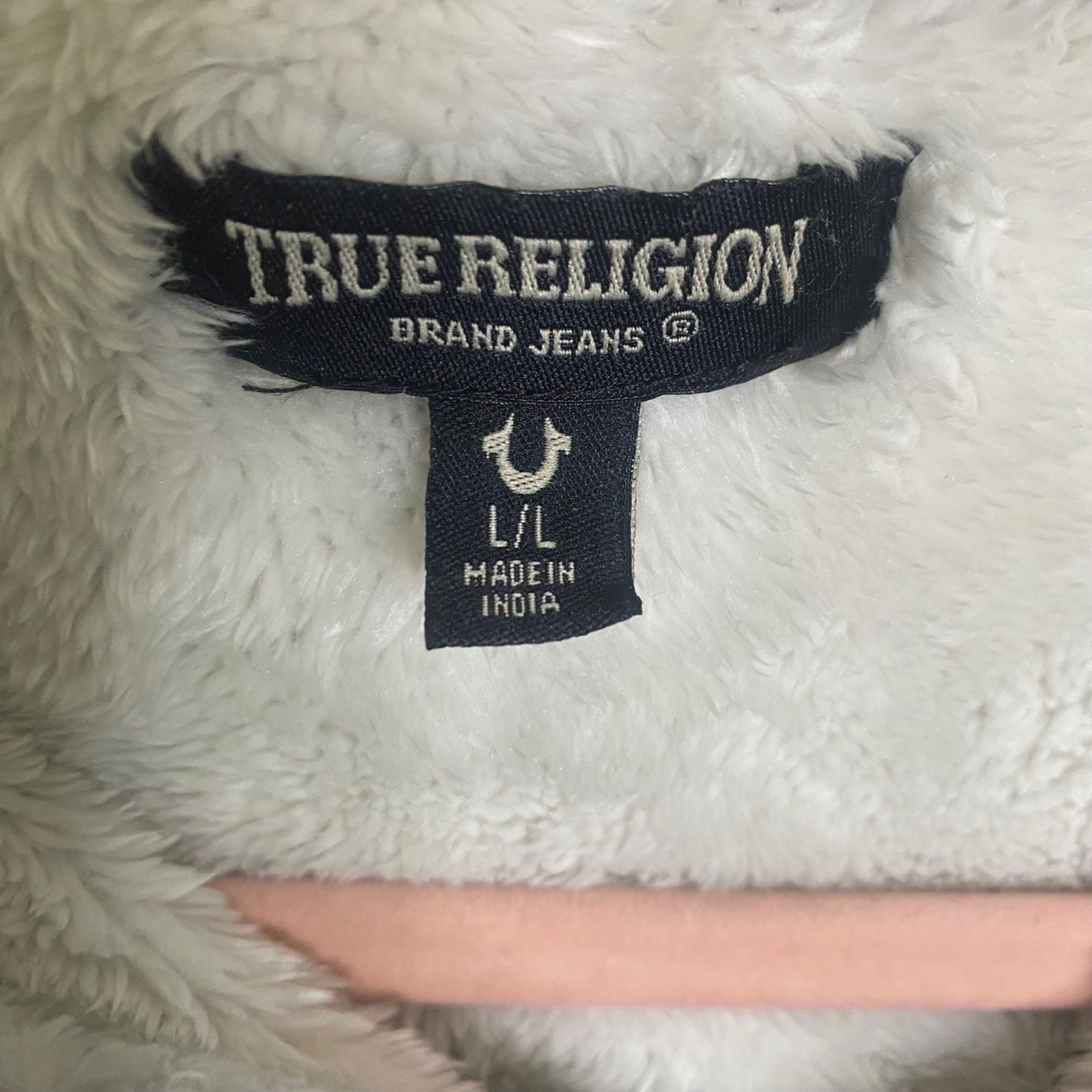 True Religion Sharpa Lined Hoodie Jacket Womens L Black Zip-Up