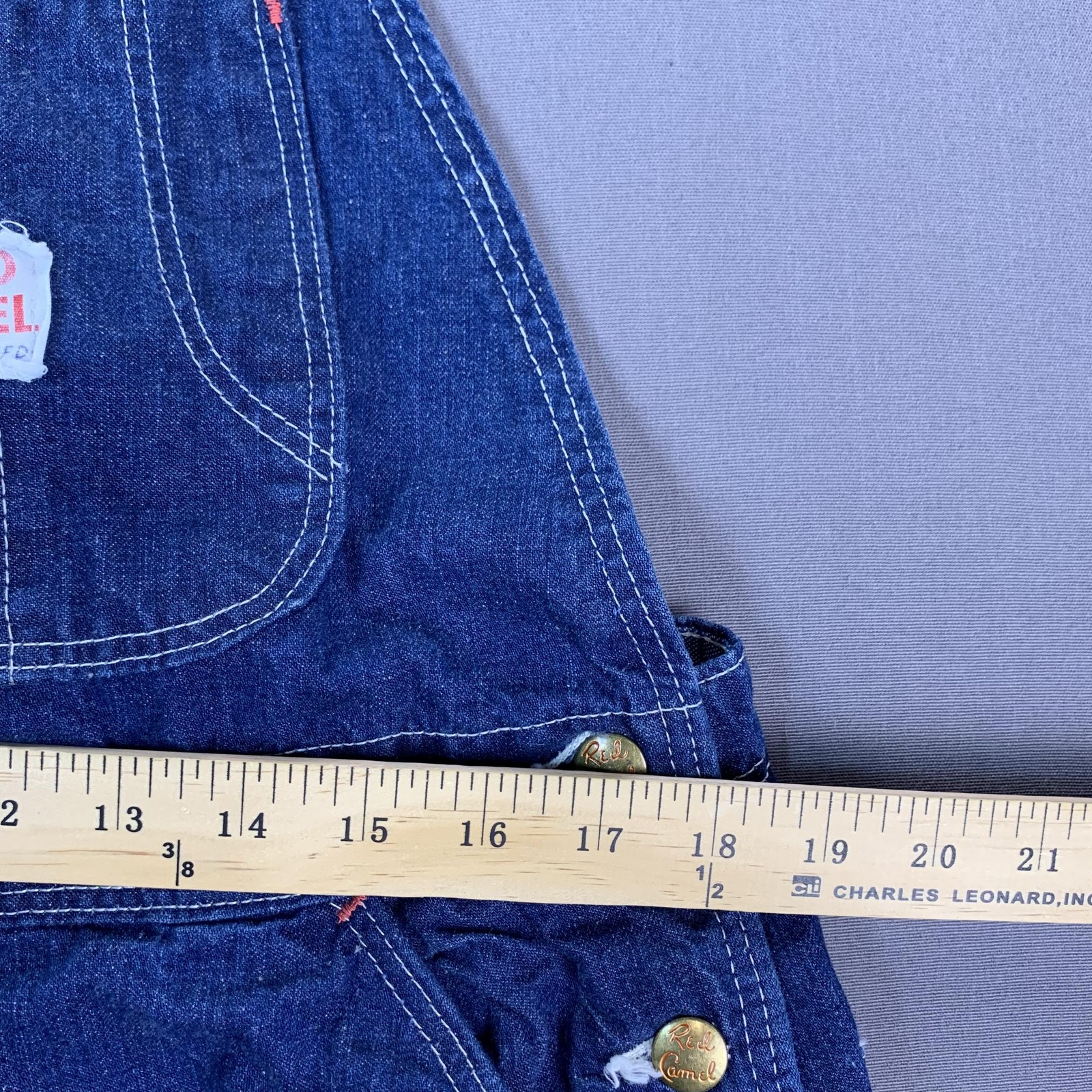 VTG Red Camel Sanforized Bib Overall Men 36×27 Blue Denim Workwear Carpenter 50s
