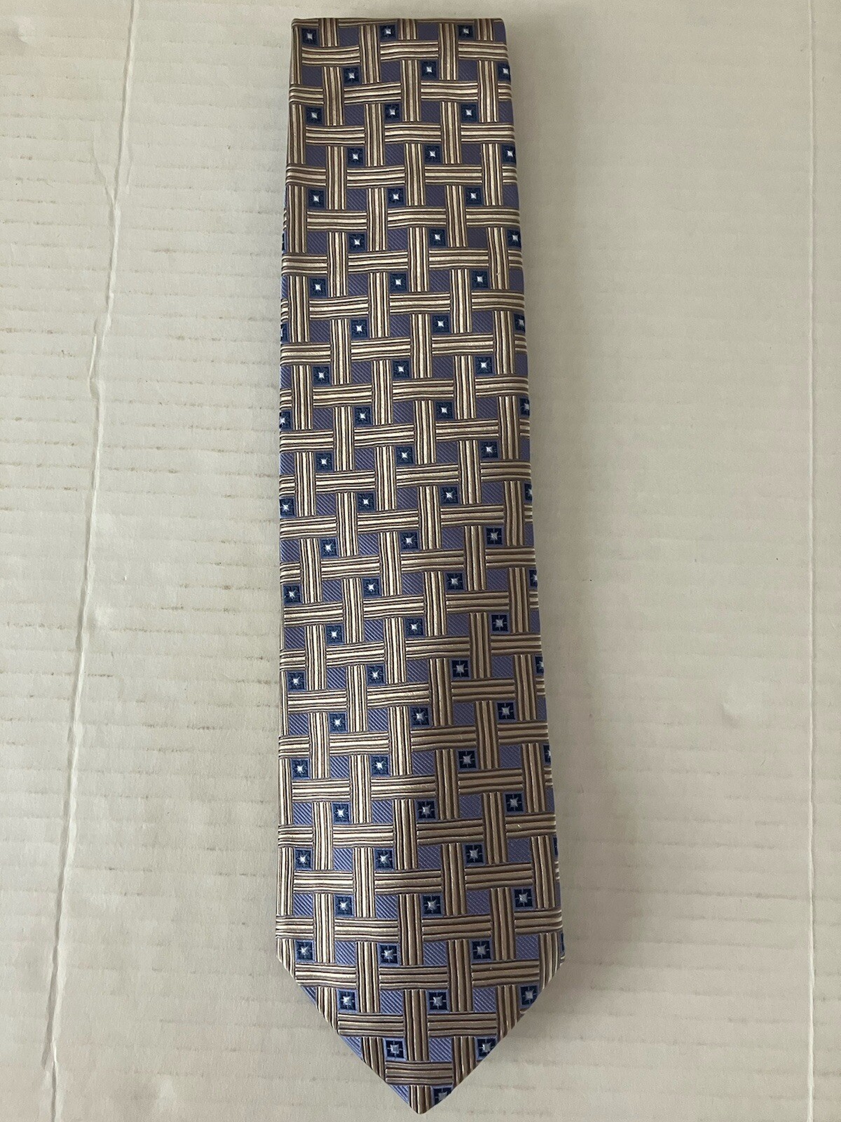 Corporate Image Tom James Men’s Necktie Tie Silk Gold Blue Basket Weave Made USA