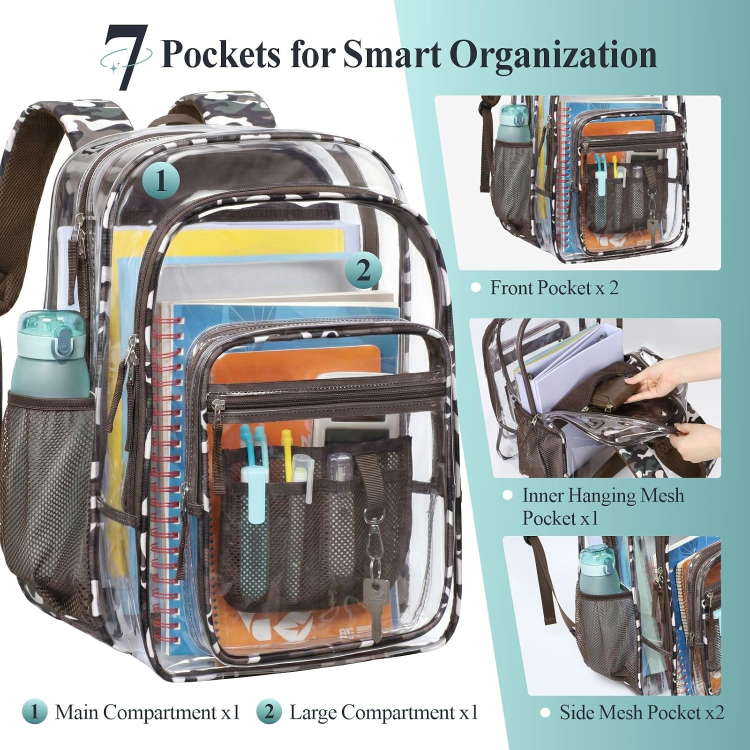 PACKISM Clear Backpack for School – 18 Inch Extra Large Heavy Duty Clear Bookbag
