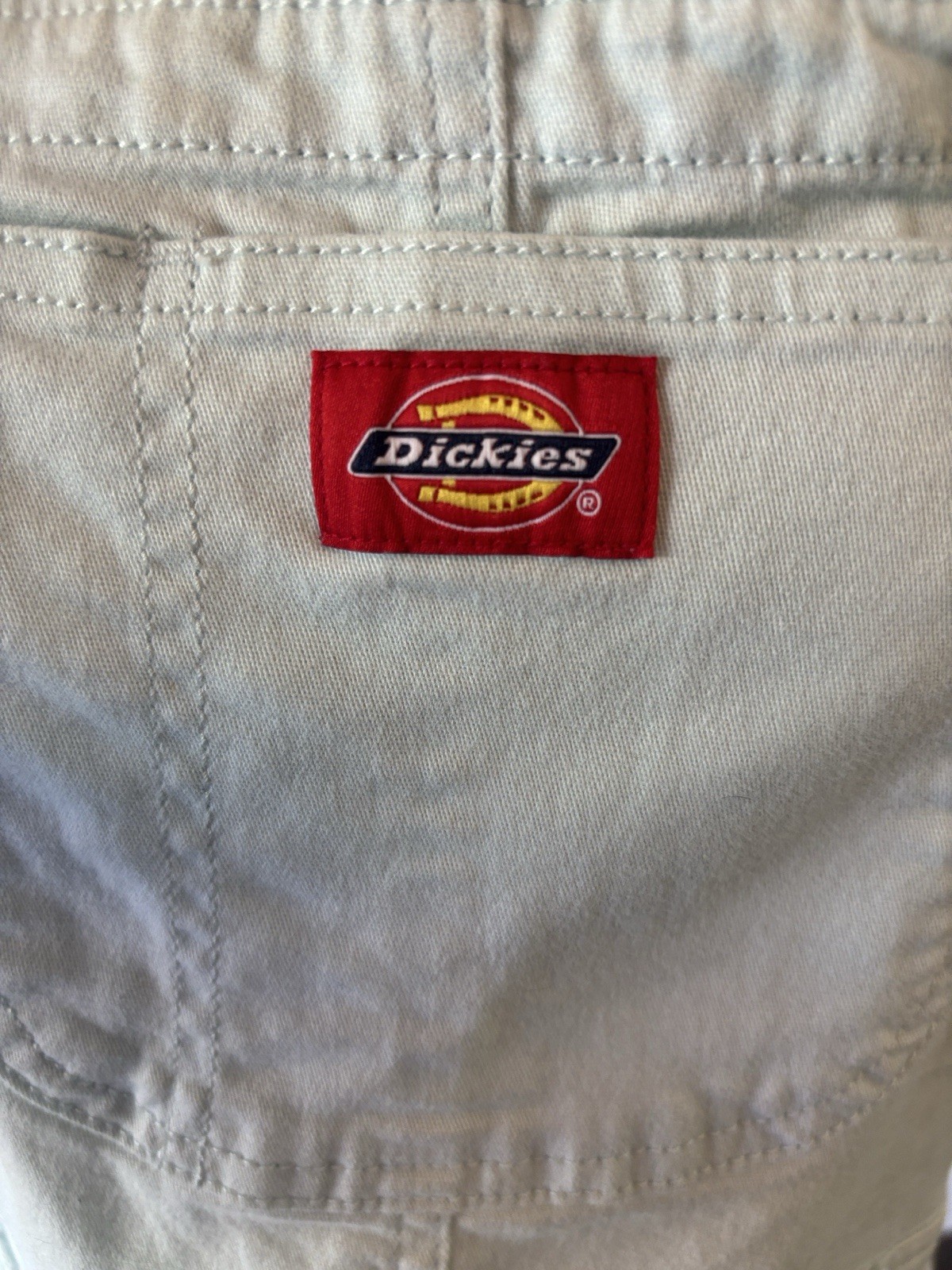Dickies Light Blue Denim Overall Mini Dress Square Neck Zip Pockets Logo L