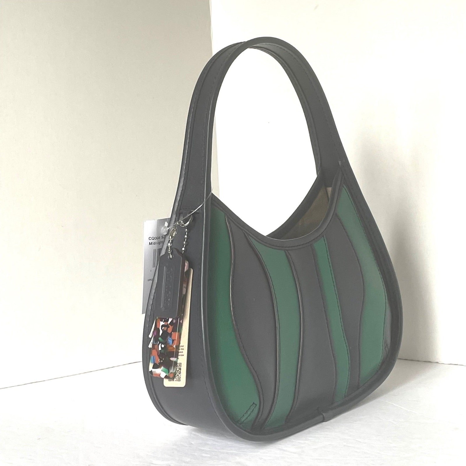 Coach Coachtopia Ergo Bag CQ004 Wavy Stripe Green Leather 90s Shoulder Bag