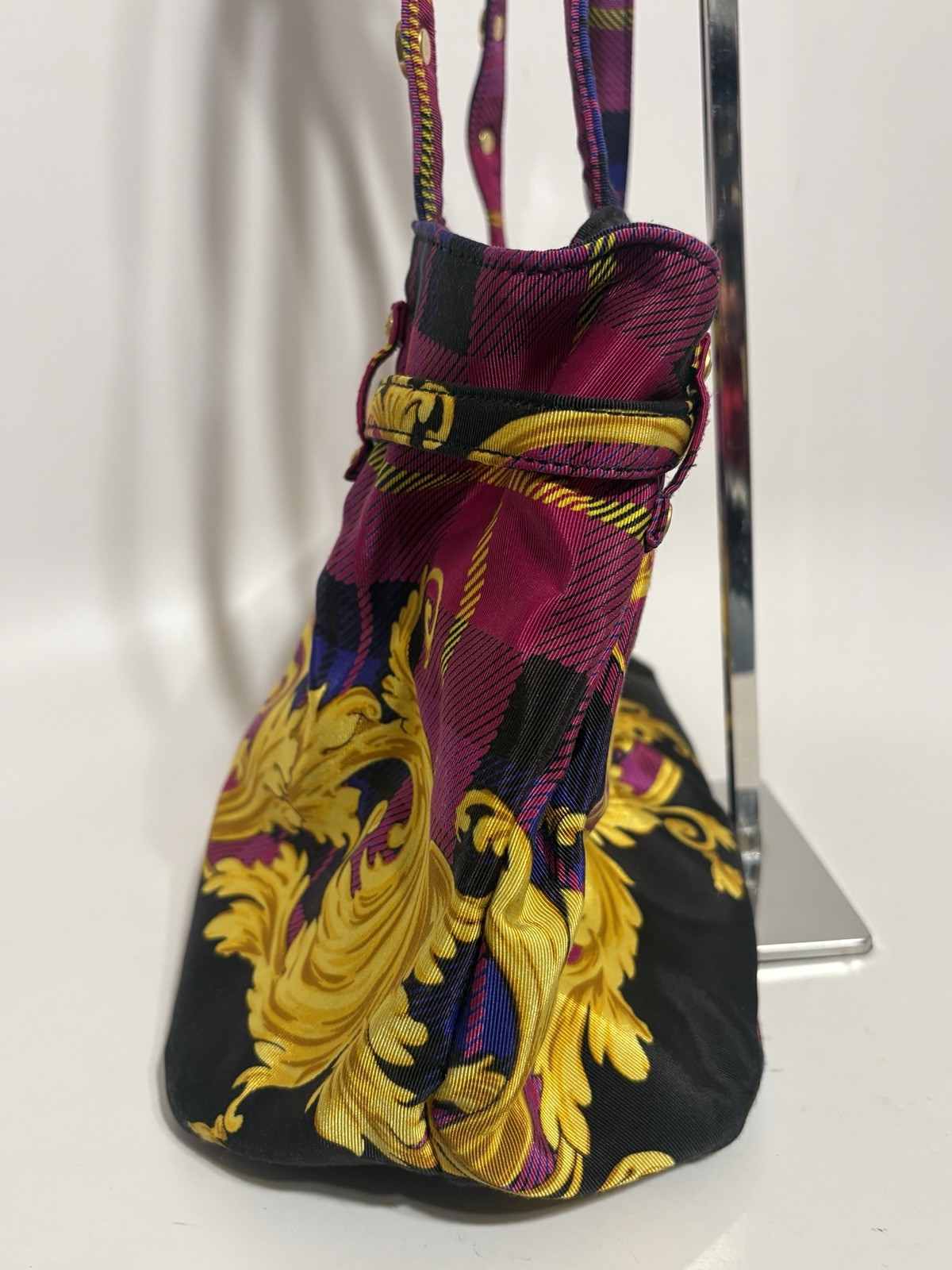 Vtg Gianni Versace Pink Plaid Baroque Shoulder Bag