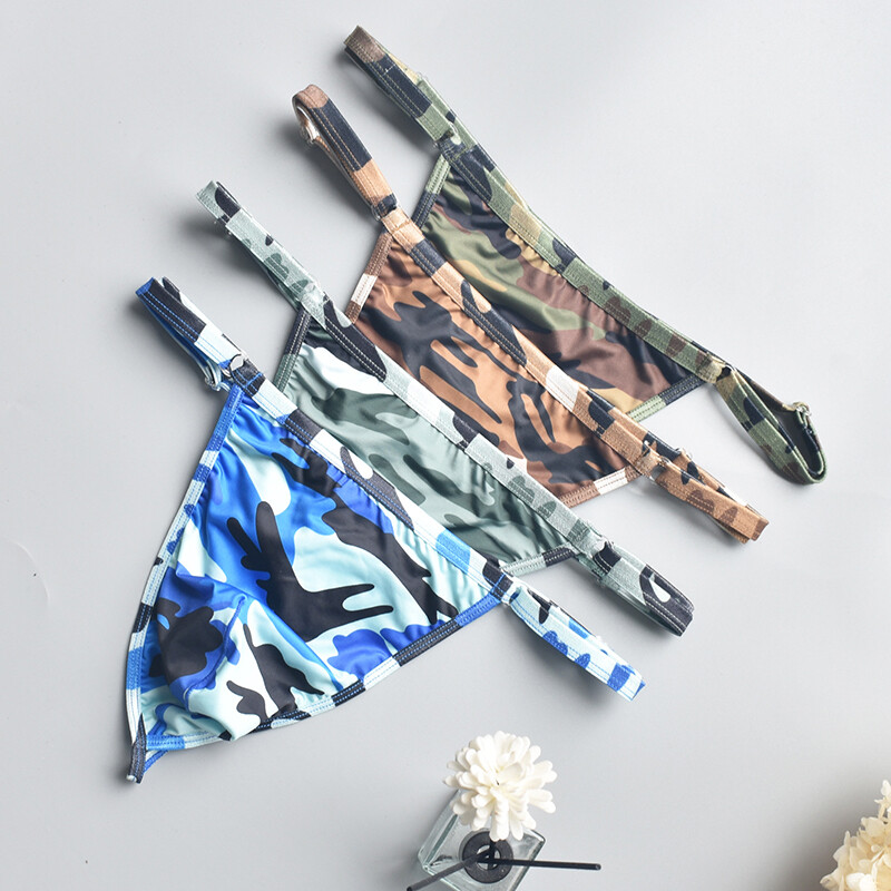 4 Pack Lot Sexy Mens G String Thongs Underwear Brief Camo Underpants T back Soft
