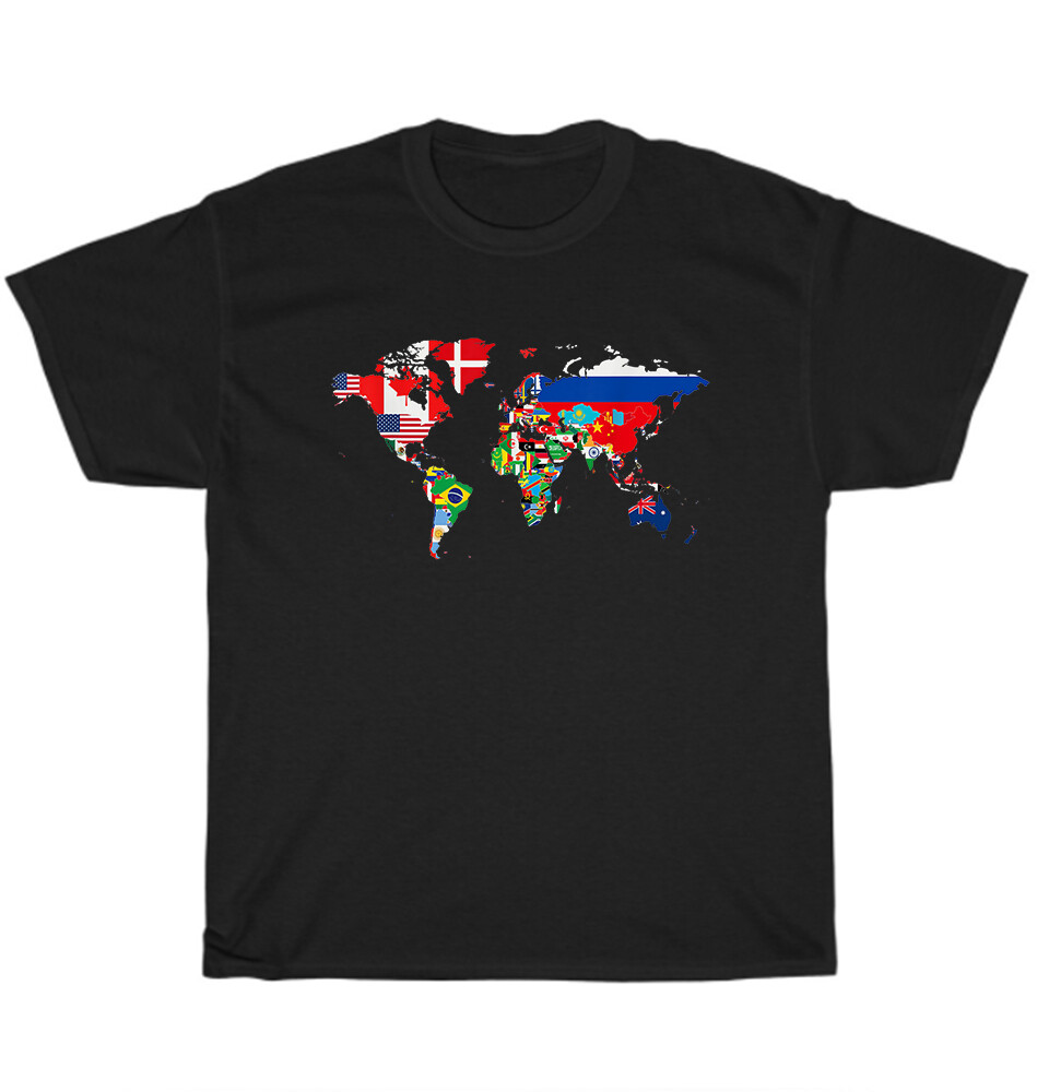 International World Flags World Map Travel Countries Geography T-Shirt Unisex