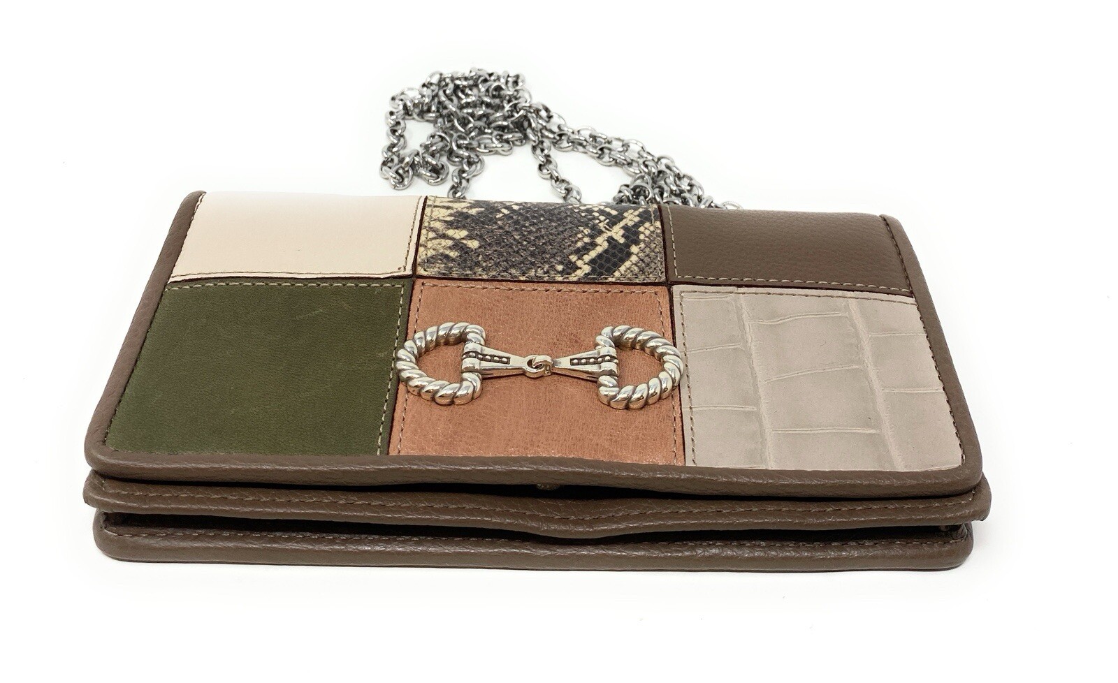 BRIGHTON “OFF THE GRID” ROCKMORE HORSE BIT EMBLEM PATCHWORK CROSSBODY WALLET