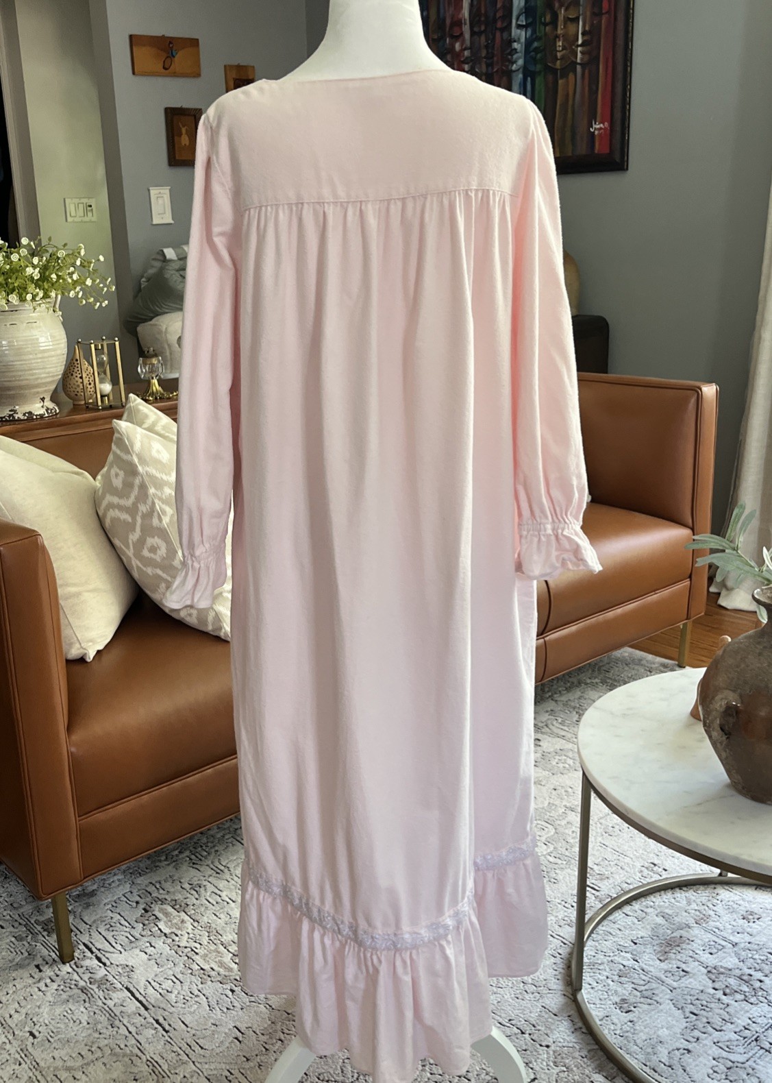 Eileen West Pink 100% Cotton Flannel Long Pink Ballet Nightgown Sz S Cottagecore