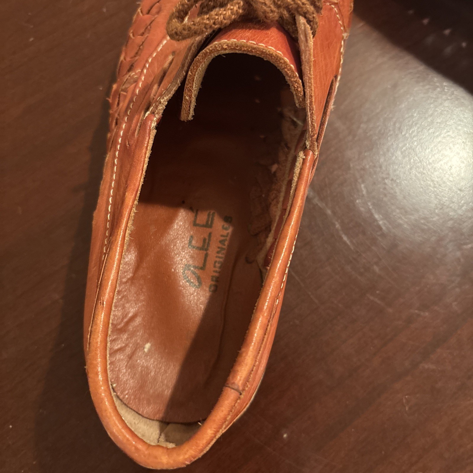 Vintage Olee Originales Tan Woven Leather Huarache Oxford Flats Lace Up Mexican