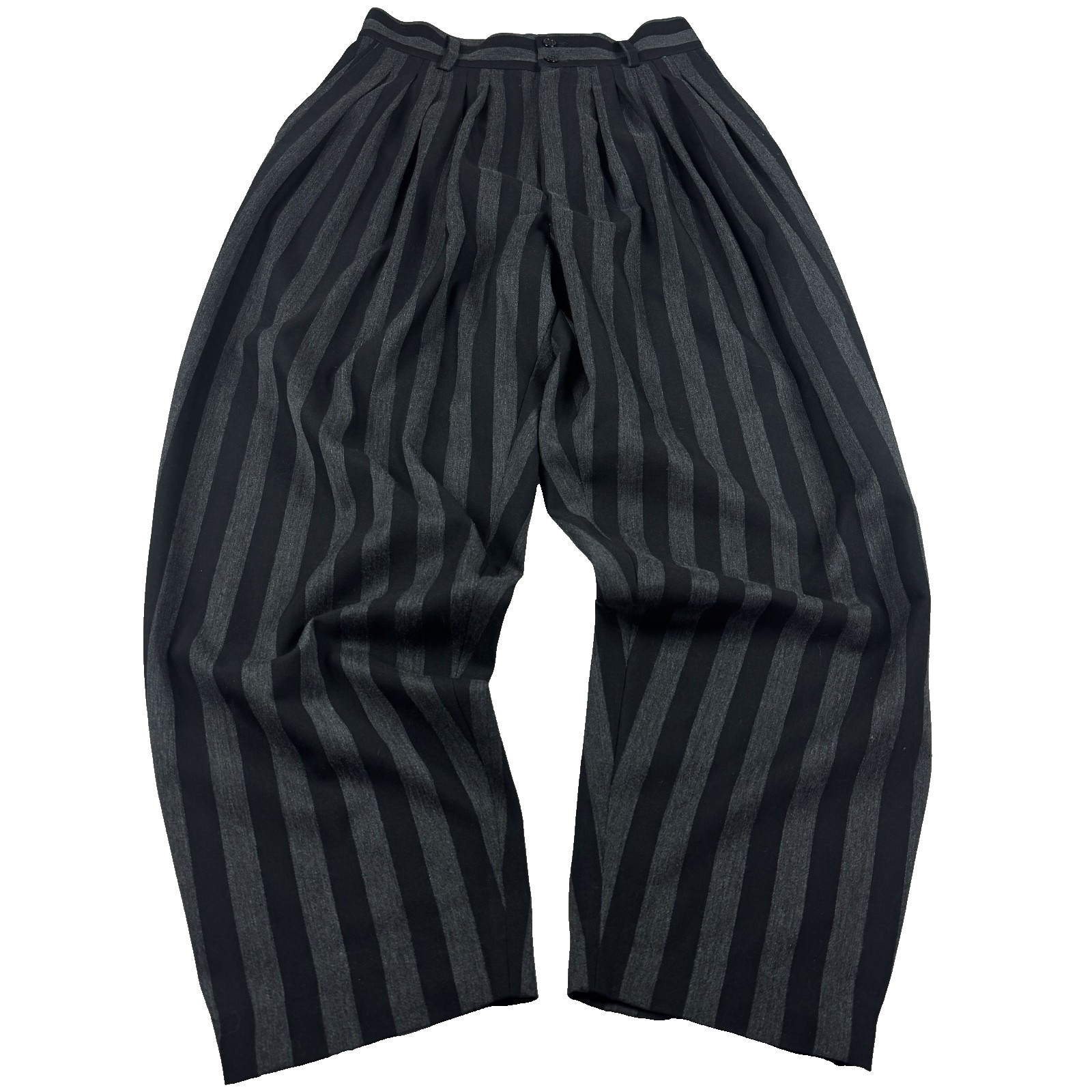 Vintage Black Gray Striped Balloon Trousers Baggy Avant Garde Pants