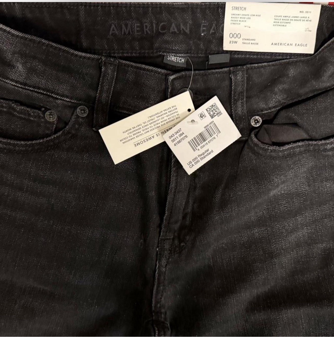 American Eagle Wide-Leg Baggy Low-Rise Stretch Denim Jeans Faded Black Women