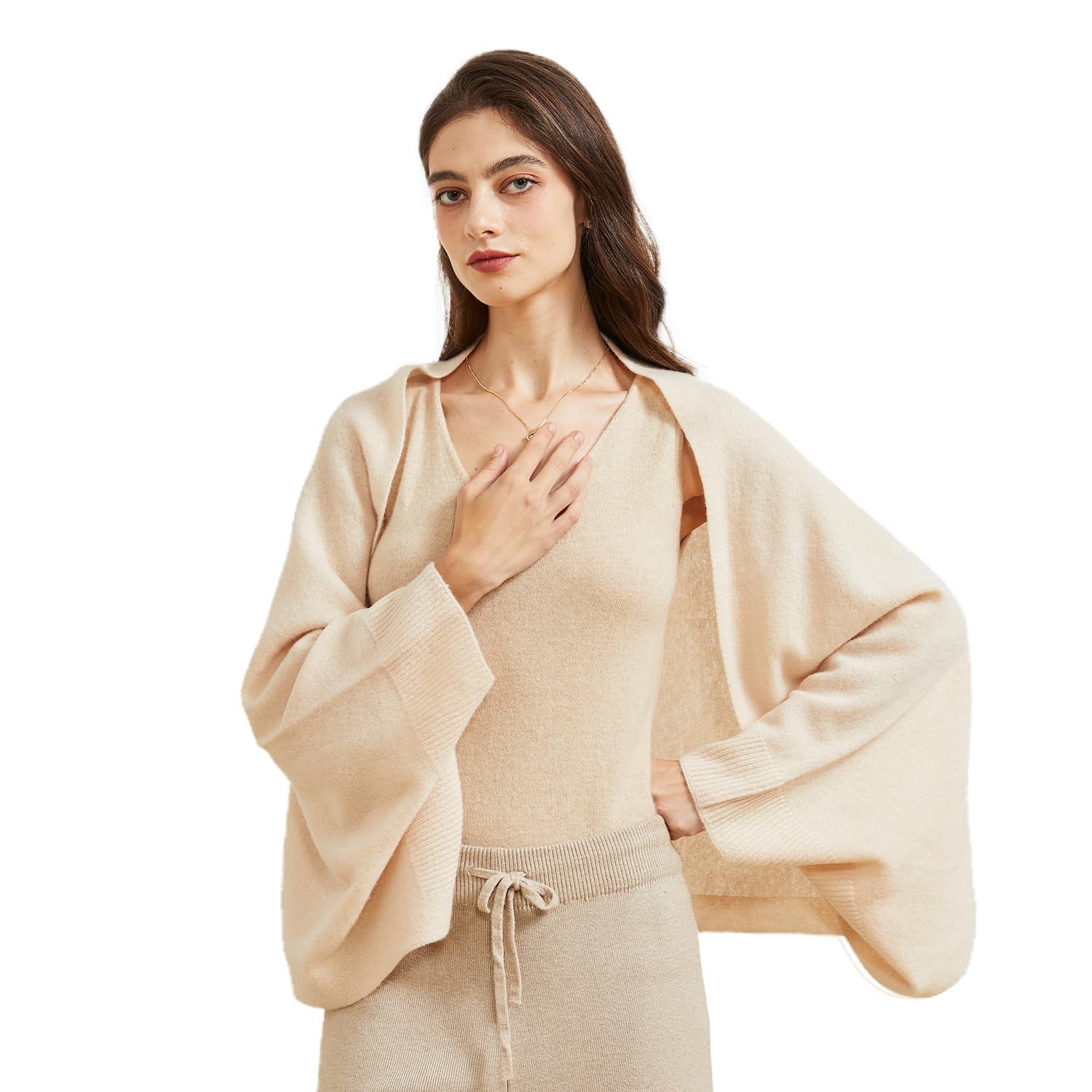 Women’s Open Front Cashmere Shawl Wrap Scarf with Sleeves Outer Warm Knitted …