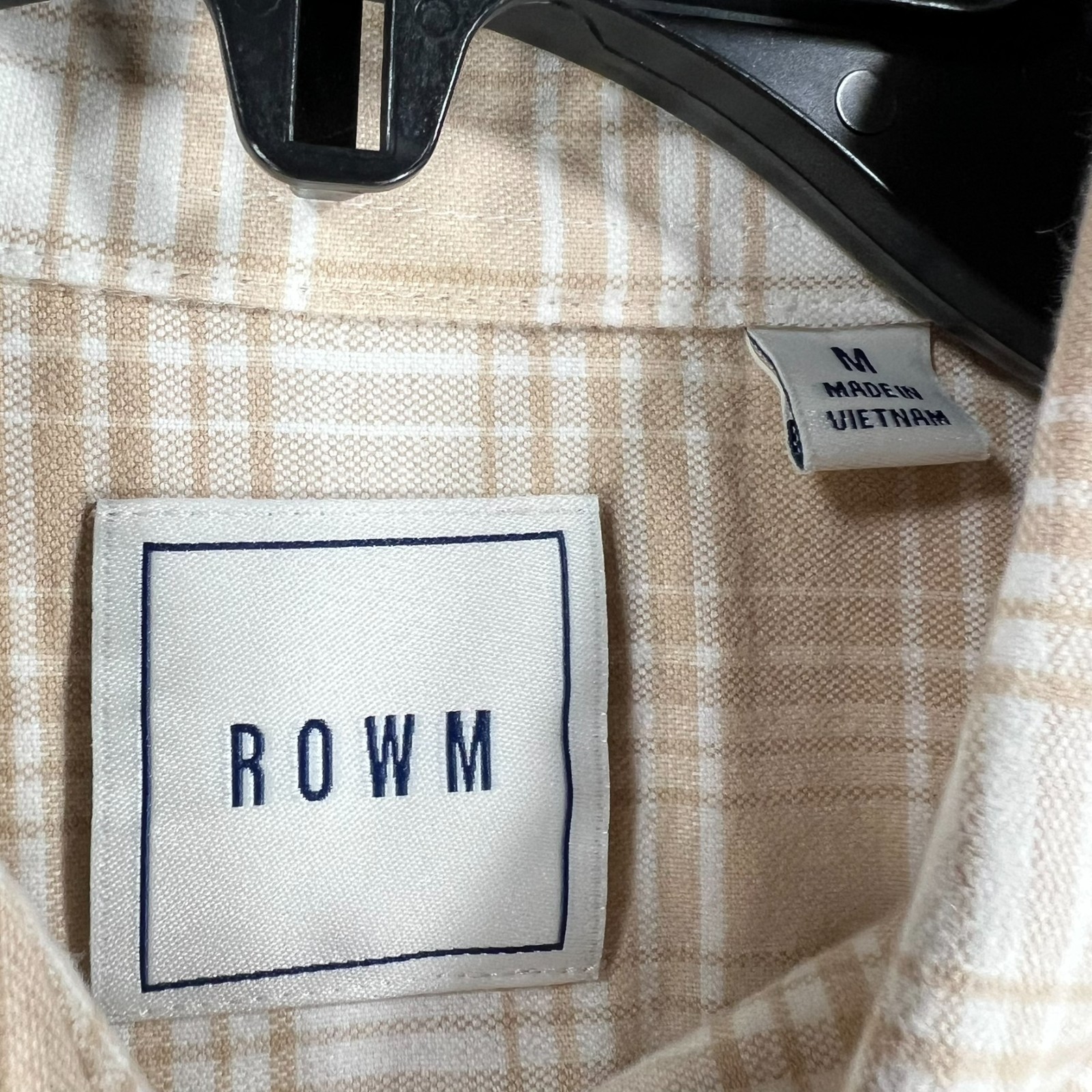 Rowm Shirt Mens Medium Beige Plaid Long Sleeve Button Down Casual Comfort New