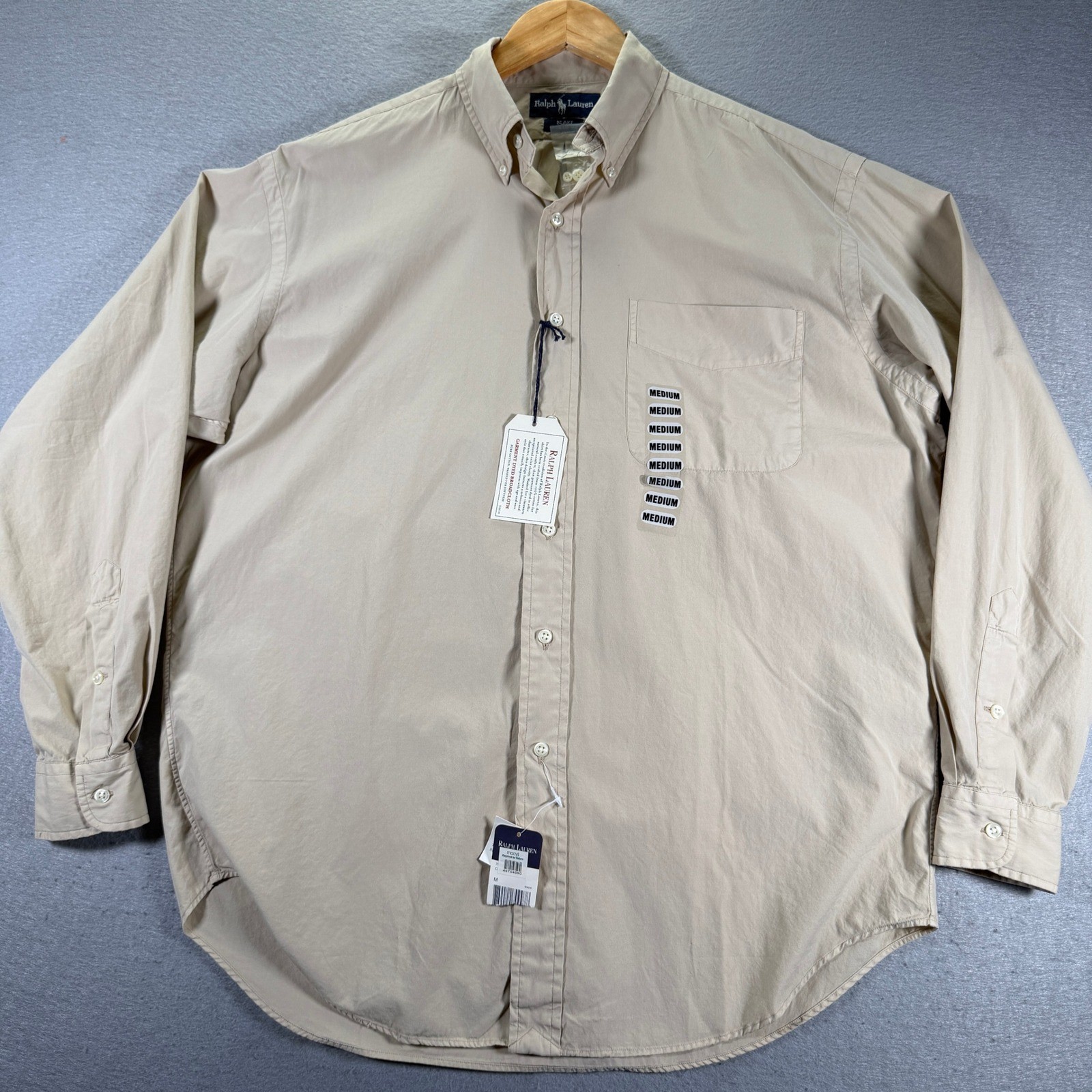 Ralph Lauren Blake Garment Dyed Broadcloth Button Down Shirt Men’s Medium Beige