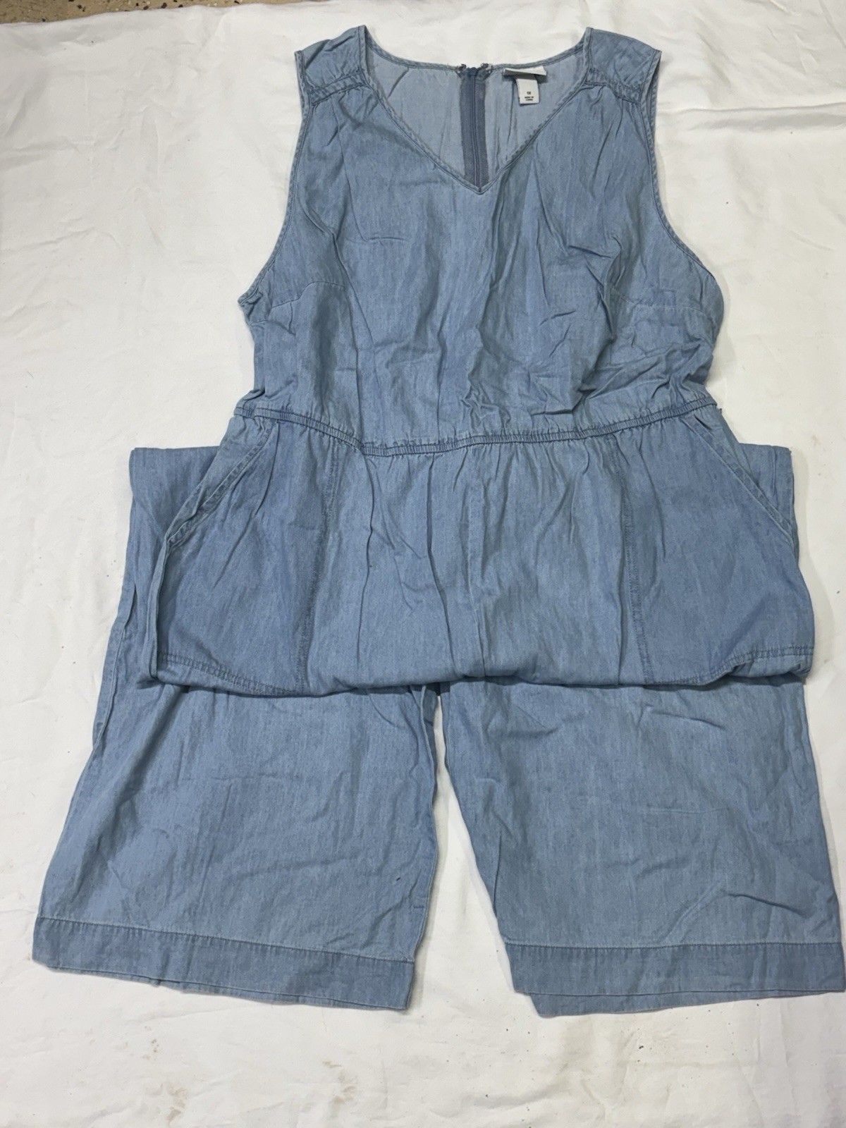 Ava & Viv Blue Denim Sleeveless V-Neck Jumpsuit Pockets Plus Size 1X