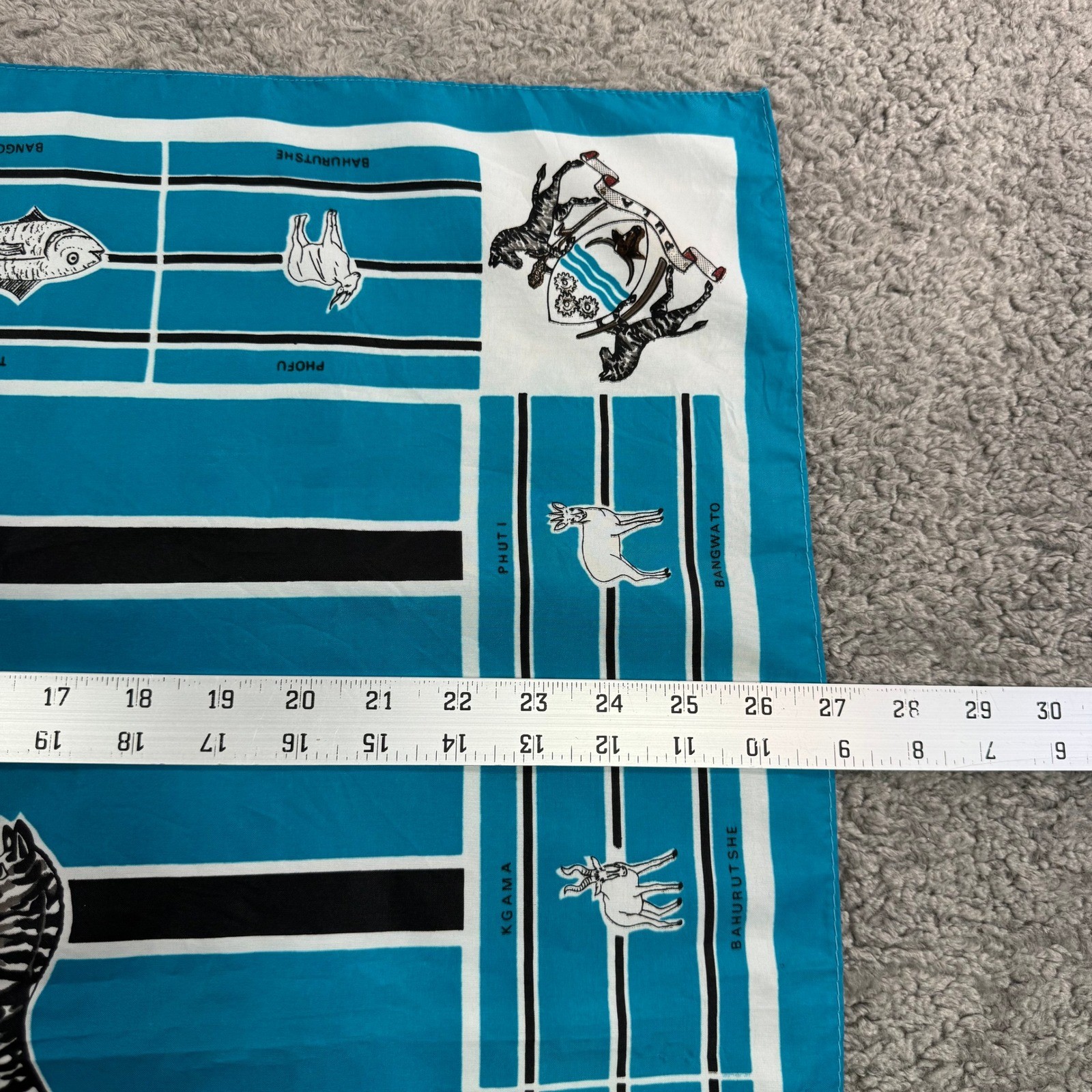 Tswanatex Botswana Coat of Arms African Wildlife Square Scarf Turquoise 30×30