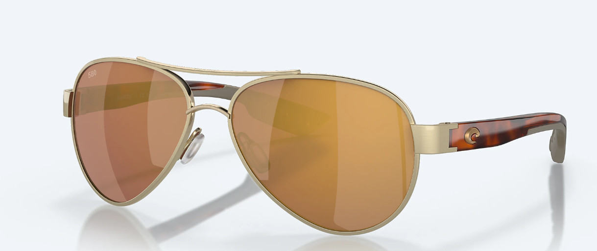 NEW Costa Del Mar LORETO Polarized Sunglasses Brushed Gold/Gold Mirror Glass 580