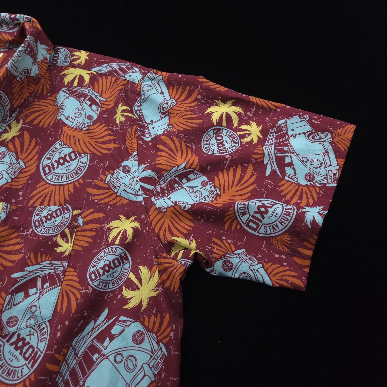 Dixxon Flannel Co Surf City PERFORMANCE Shirt Mens XL Short Sleeve VW BUS Floral