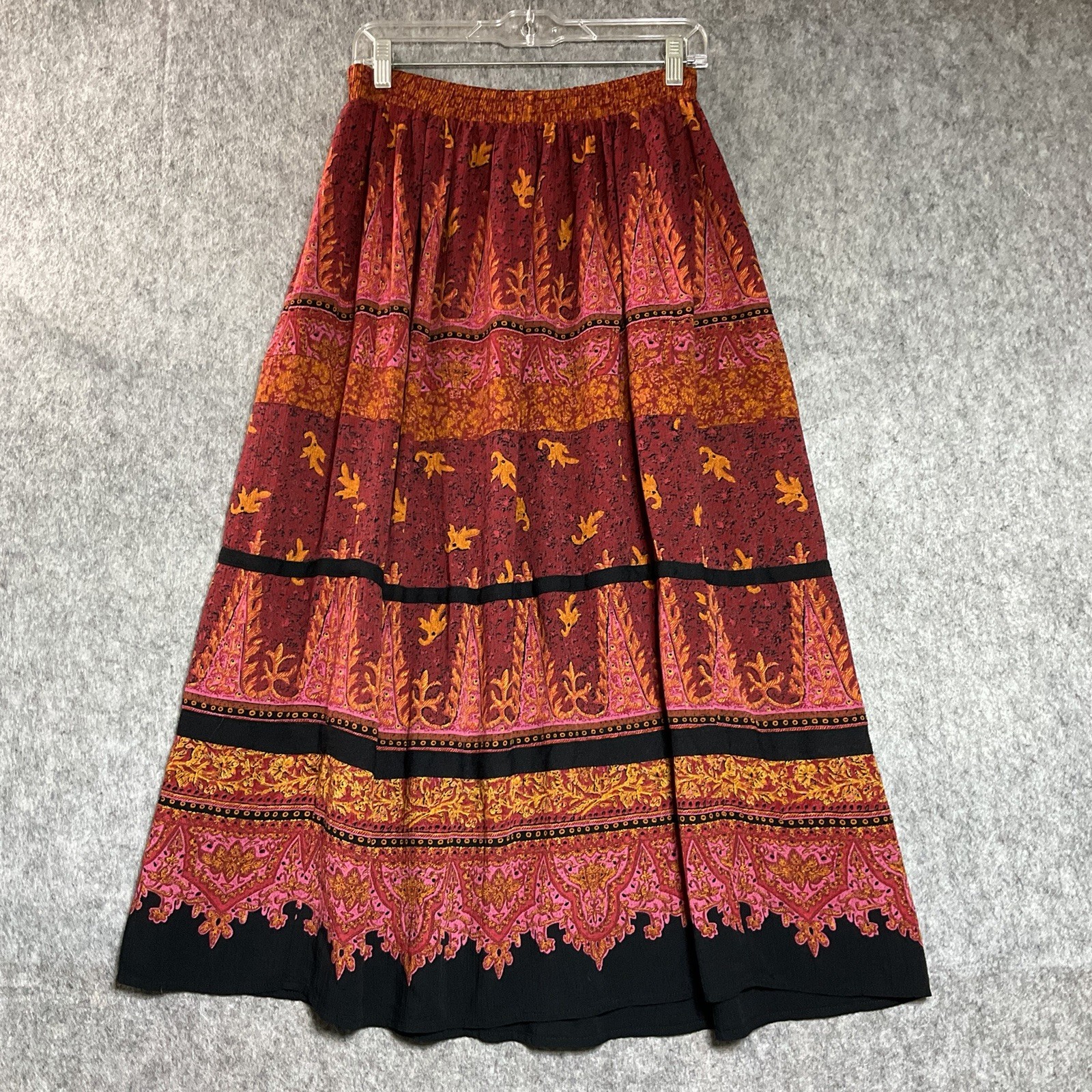 Carole Little Skirt Womens 8 Geometric Peasant Long Pleated Beaded Boho Vintage