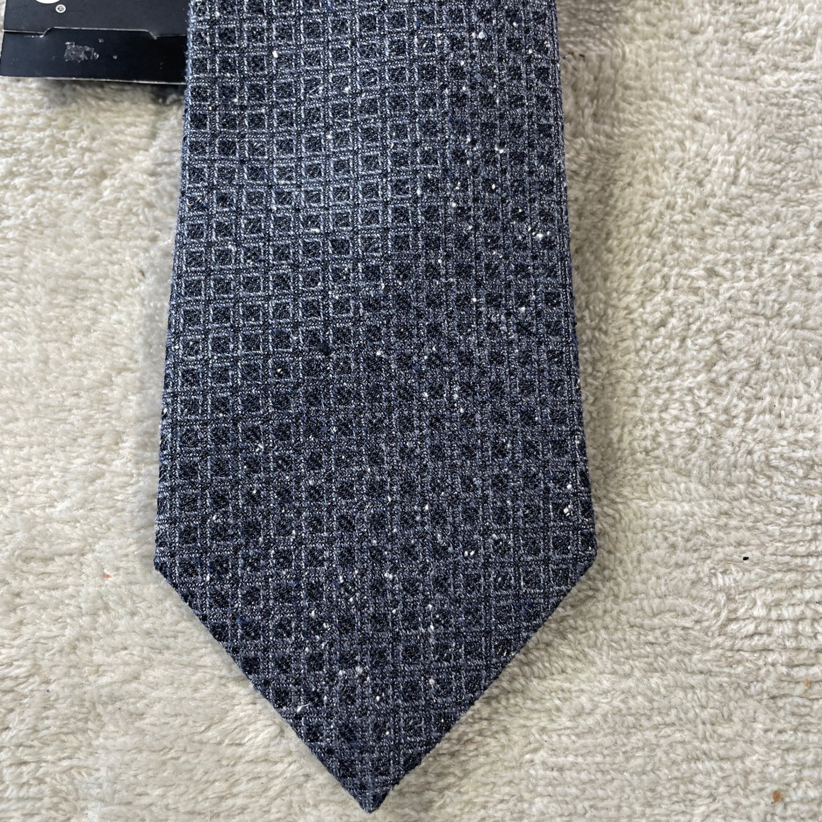 Murano Slim Tie Necktie Navy Blue Geometric Grid Woven 100% Silk Career Office
