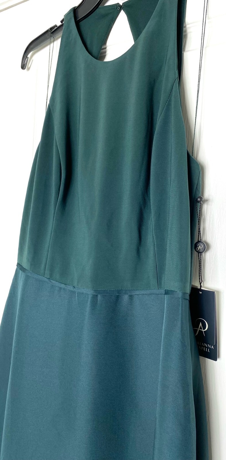 ADRIANNA PAPELL Dusty Emerald Open Back Halter Taffeta Skirt Maxi Gown Dress 8 M
