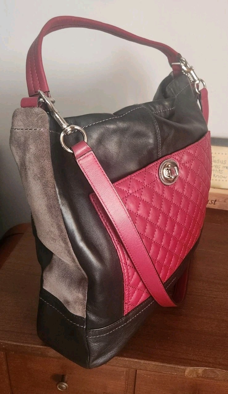 Coach Park Large Colorblock Quilted Leather Crossbody Shoulder Tote Bag 15″x12″