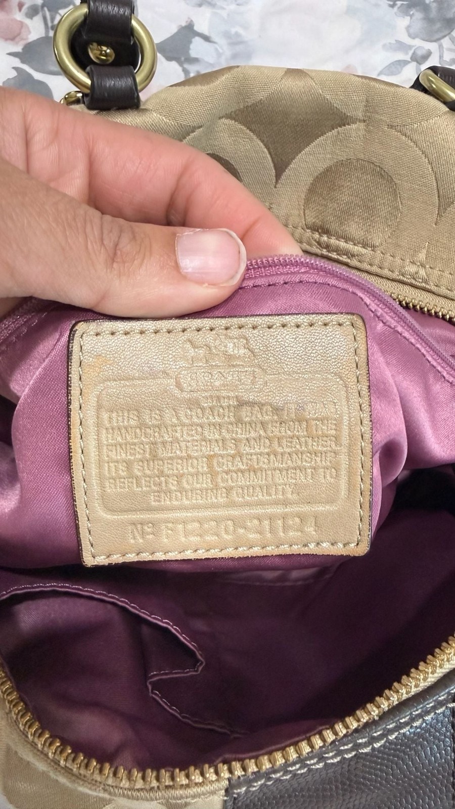 Coach Signature Khaki Tan Satchel Handbag F1220-21124