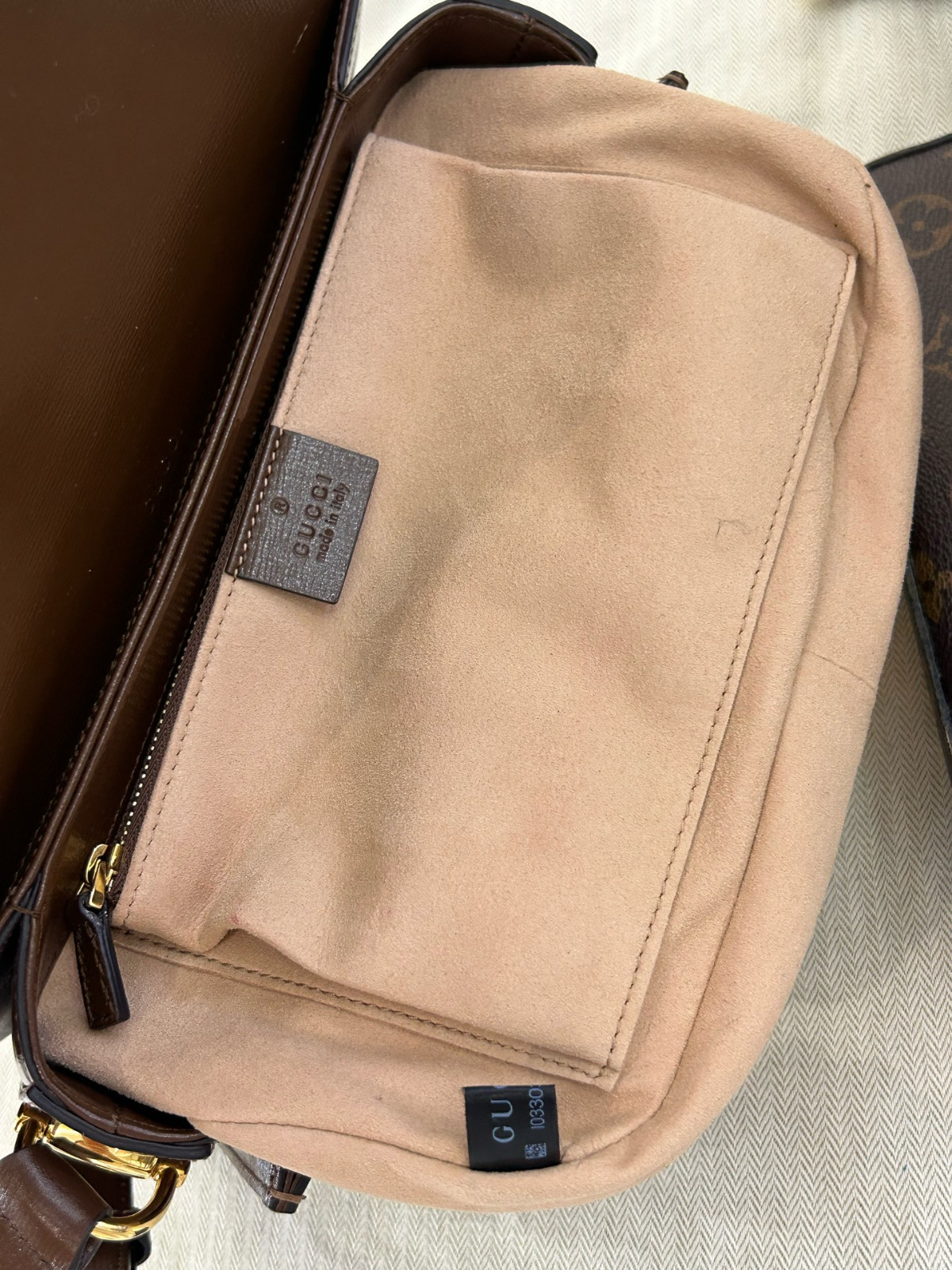 Authentic Gucci Horsebit 1955 GG Supreme Canvas and Leather Shoulder Bag Brown