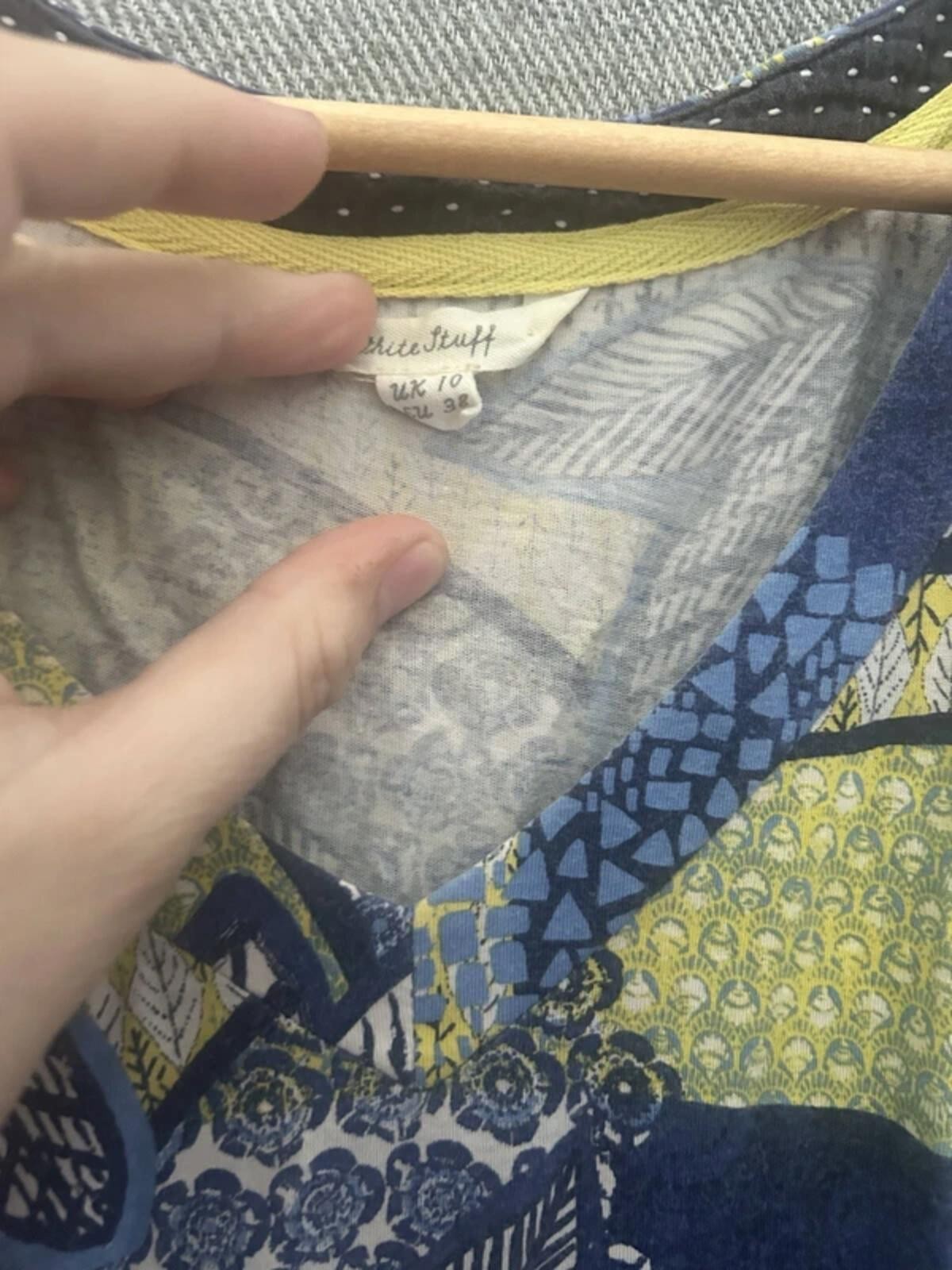 White Stuff patterned sleeveless cotton mix dress in blue and green size 10