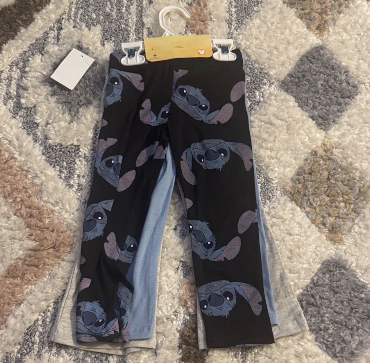Disney Stitch Girls 3T 3-Piece Graphic Pants Gray Blue Black