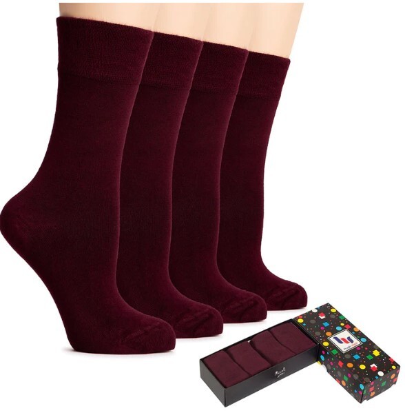 Hugh Ugoli Women’s Crew Bamboo Socks Gift Box Set of 4 Burgundy Size 5-8 New