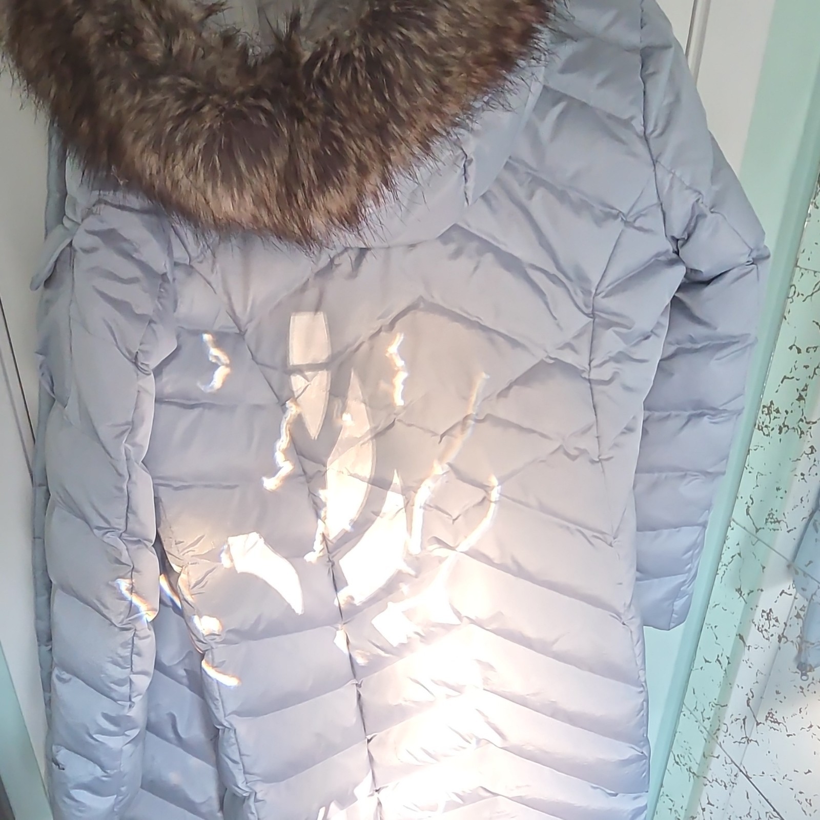 Womens Eddie Bauer Down Insulated Hooded Zip Puffer Coat Gray L