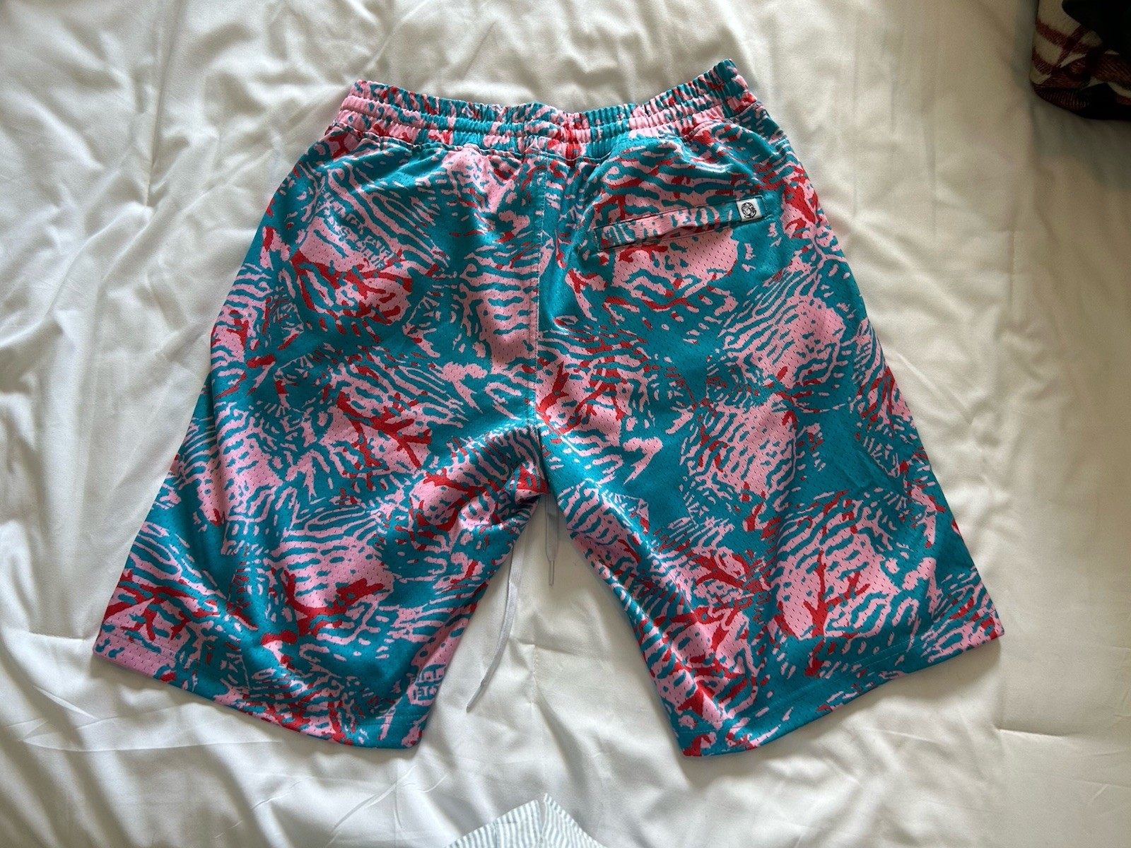 Billionaire Boys Club Men’s Sweat Shorts Abstract Teal Pink Red, Pockets