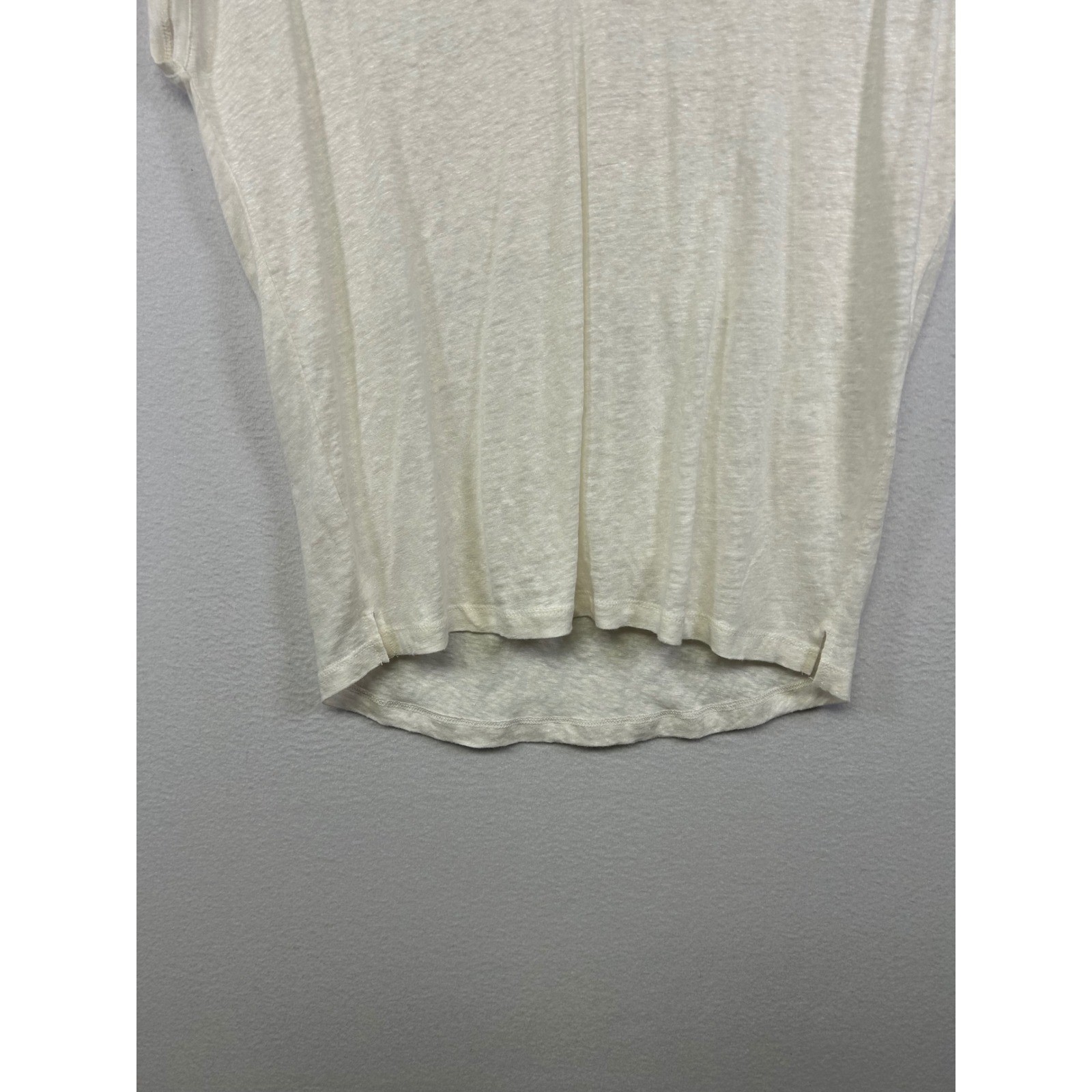 Coastal Minimalist Loft Womens Small Ivory 100% Linen V-Neck Short Sleeve Tee