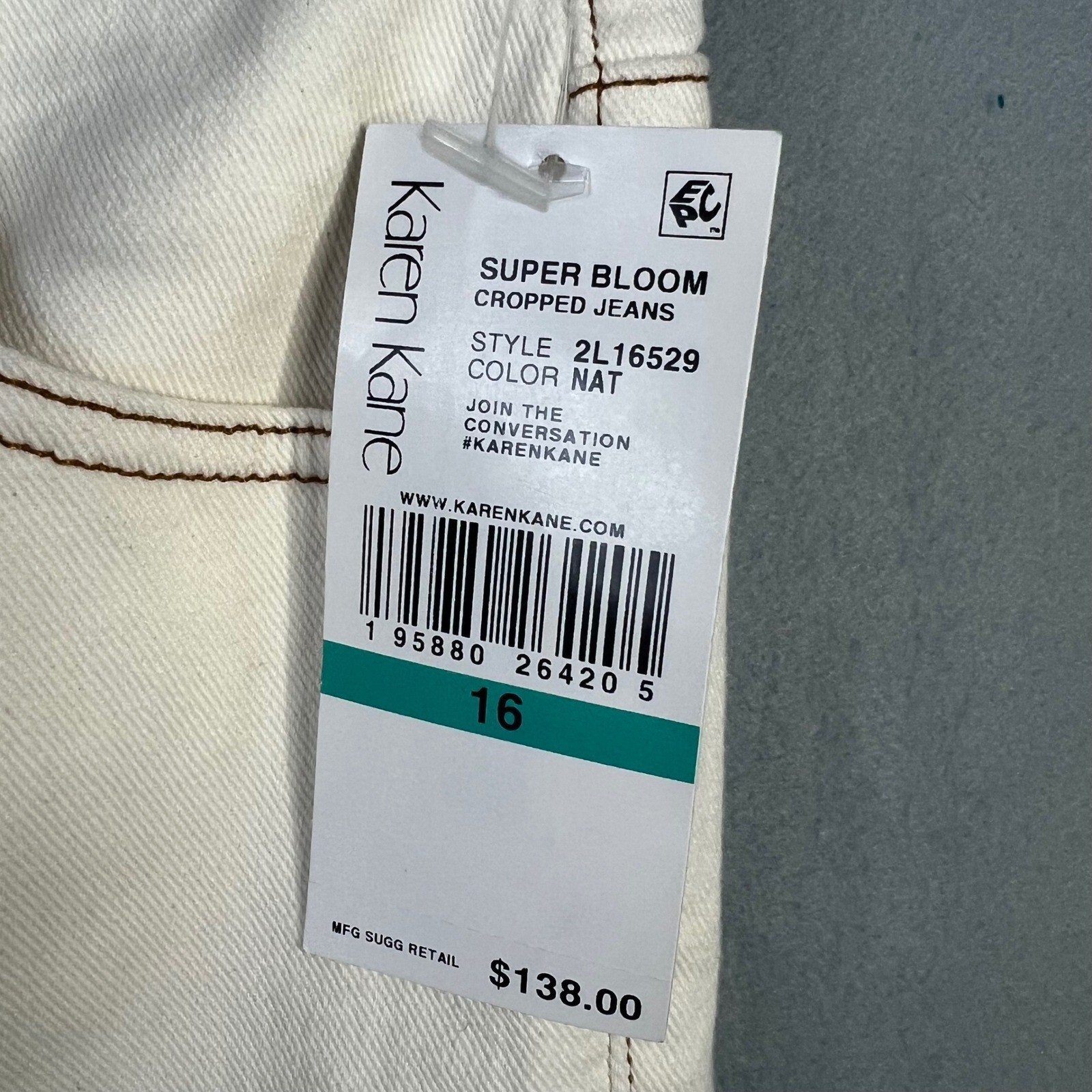 Karen Kane Super Bloom Wide Leg Jeans Size 15 Crop Natural Cream High Rise NWT