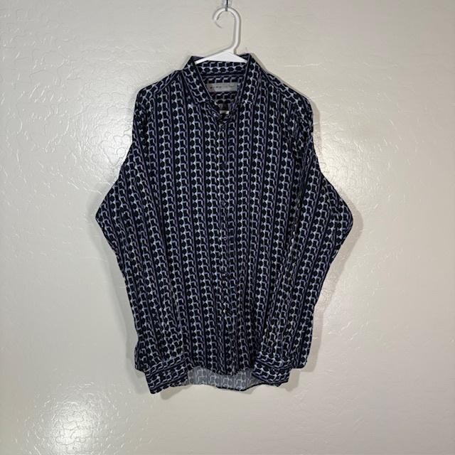 Etro Shirt Mens IT 42 Blue Geometric Long Sleeve Button Up Cotton Italy Casual