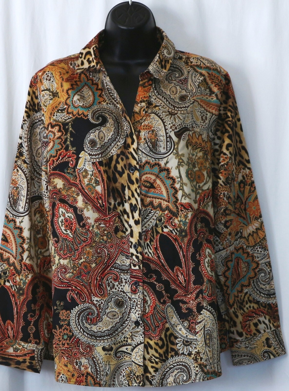 CHICO’S No Iron VNck Blse Mixed Print 47 In Chst 27 In Lng Sz 3 (XL) EXC