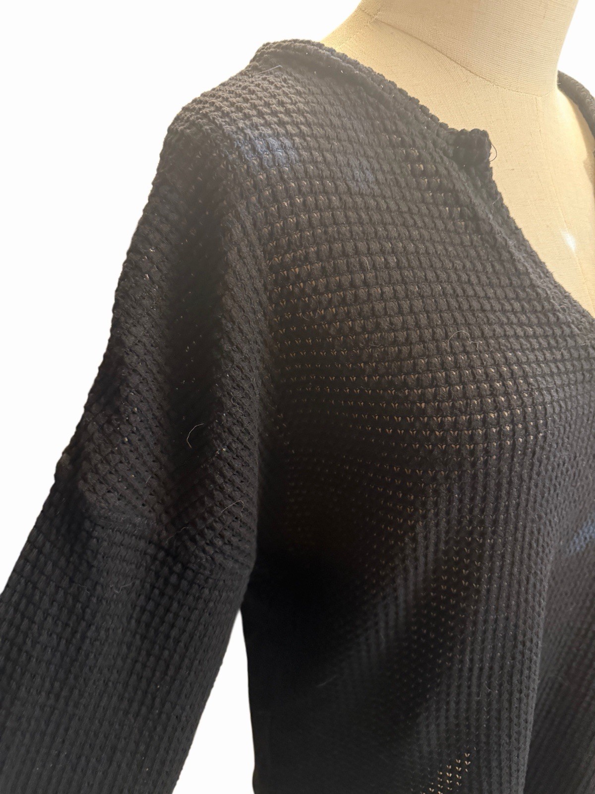 PINKMSTYLE Women’s XL Black Cotton Sweater Open Knit Long-Sleeve Hippie Boho