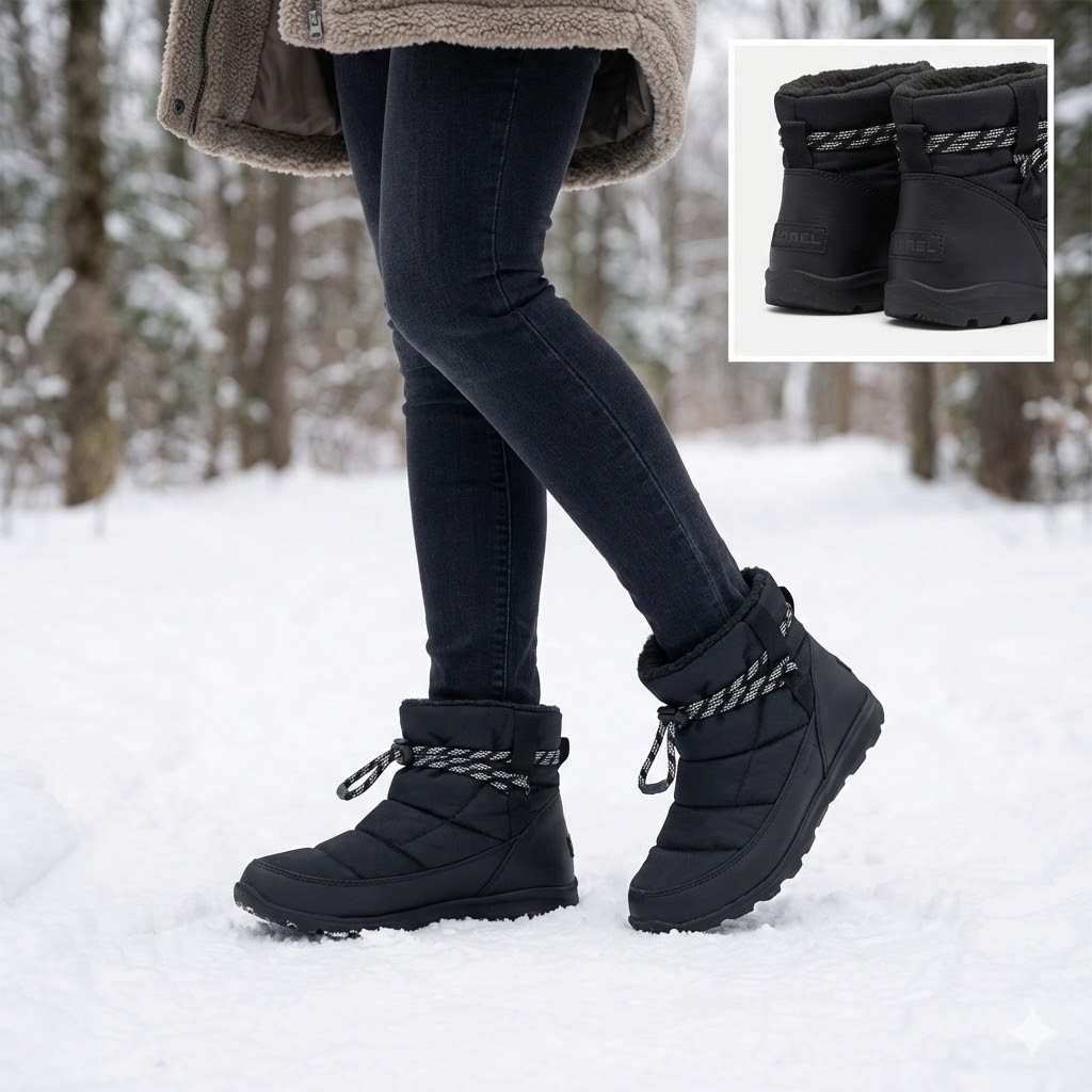 Sorel Women’s Whitney Short Lace Boots Waterproof Black Winter Snow 9.5 NL3088