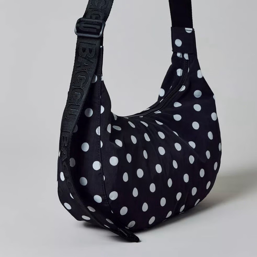 Baggu Medium Nylon Crescent Bag Black & White Polka Dot Brand New With Tag