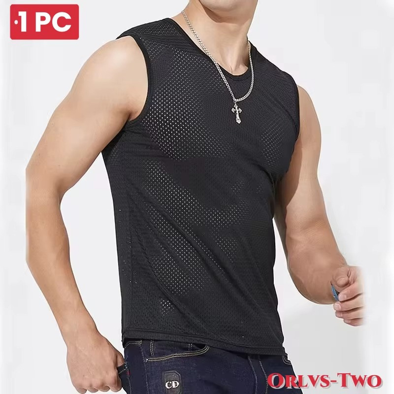 Mens Ice Silk Mesh Tank Top Black 3Pcs GYM Sleeves Shirts Male Vest Summer L/XL
