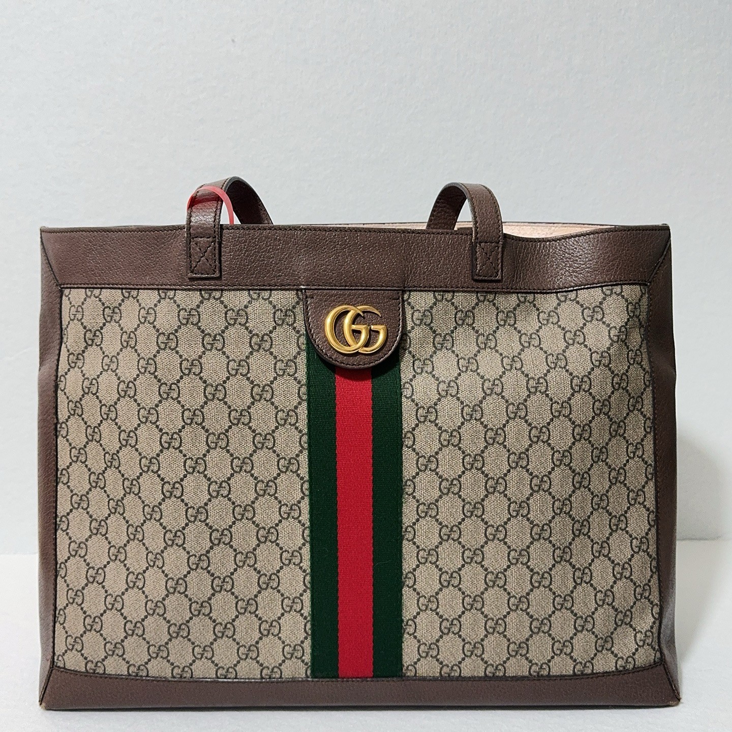 Gucci GG Supreme Monogram Web Ophidia Tote Brown