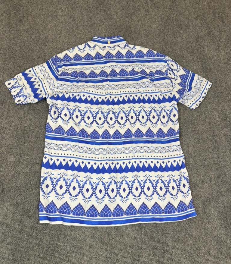 Kenny Flowers Limited Edition Blue White Short Sleeve Button Up Shirts Size L