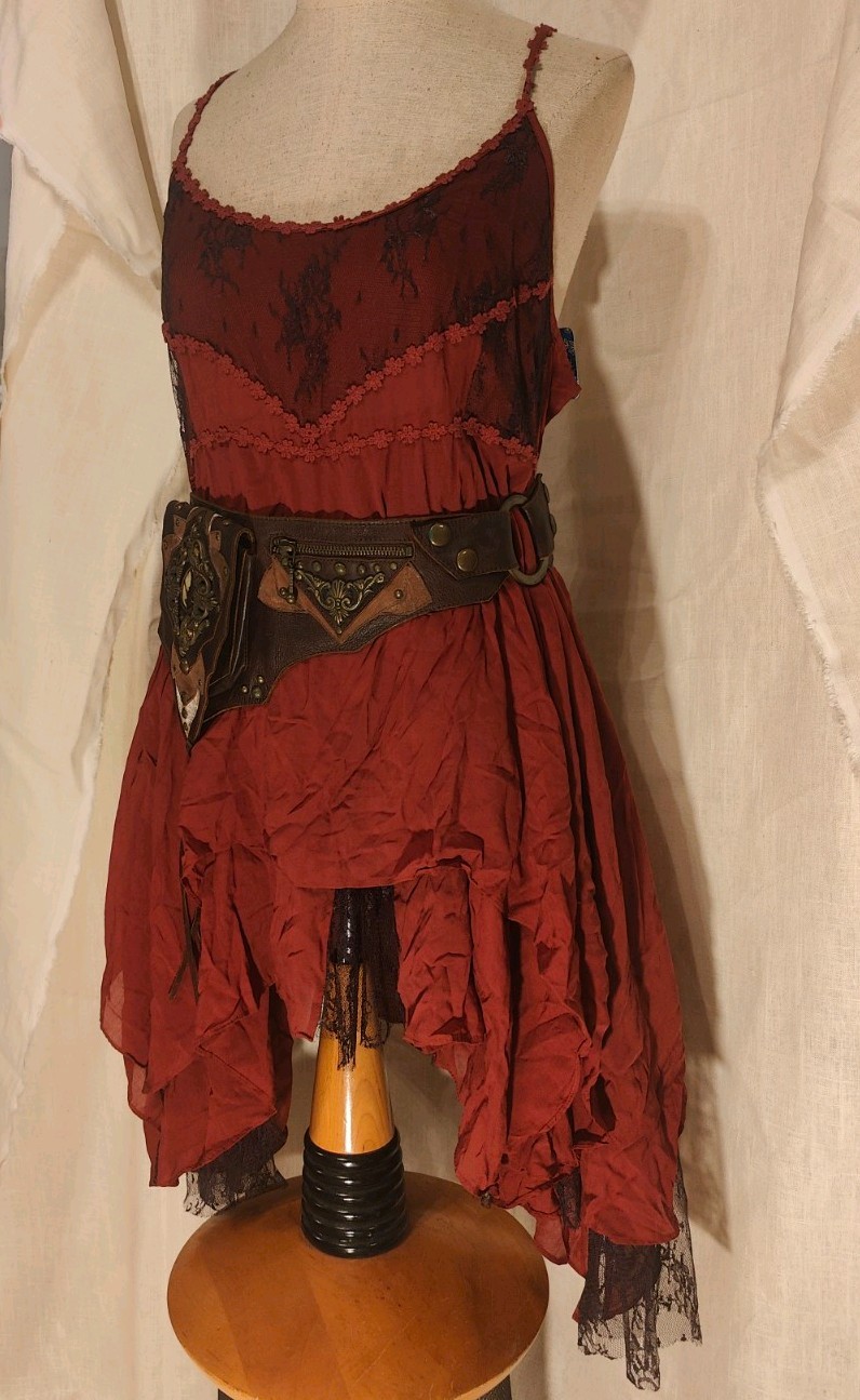 Deadstock NWT Free People Intimately Pieced Lace Slip Mini Dress Cayenne M Rare